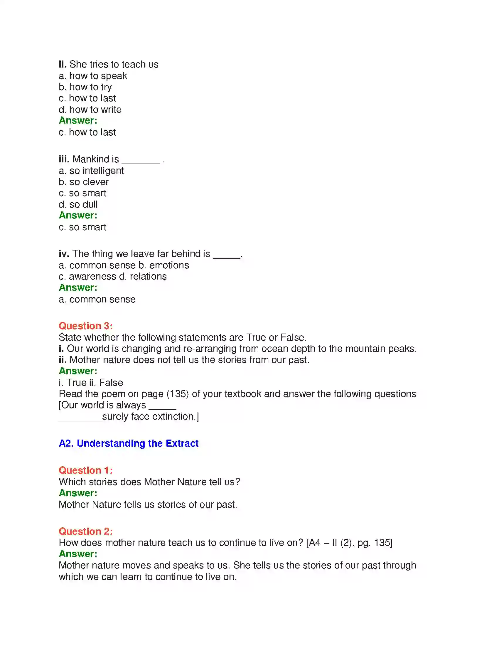 Maharashtra Board Class 10th English 6.3 Mother Nature - Nature & Environment Solution 4