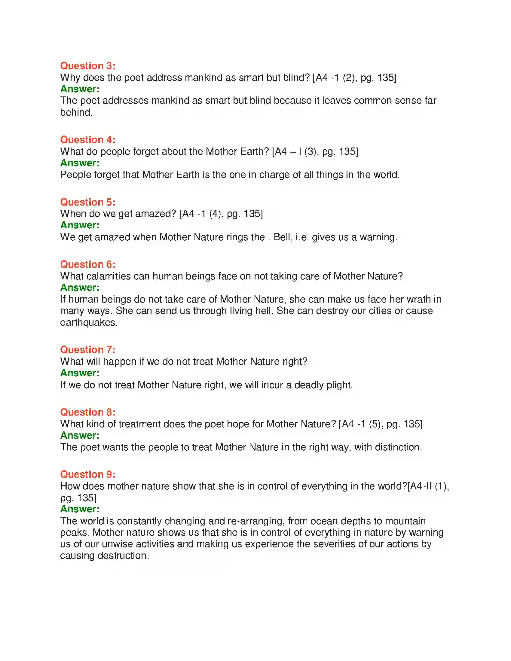 Maharashtra Board Class 10th English 6.3 Mother Nature - Nature & Environment Solution 5