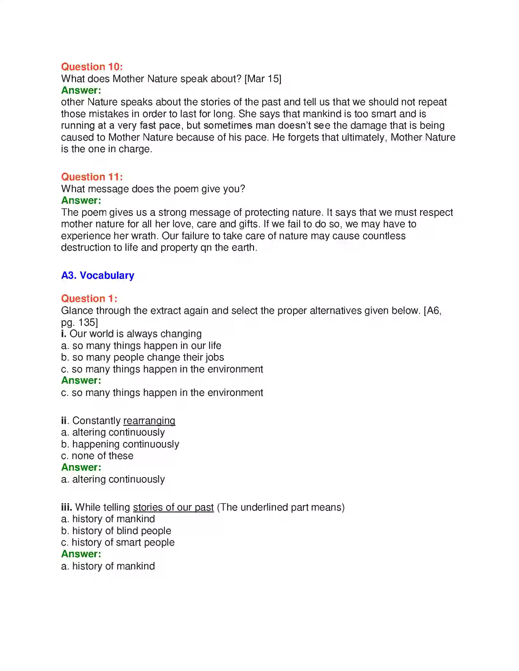 Maharashtra Board Class 10th English 6.3 Mother Nature - Nature & Environment Solution 6