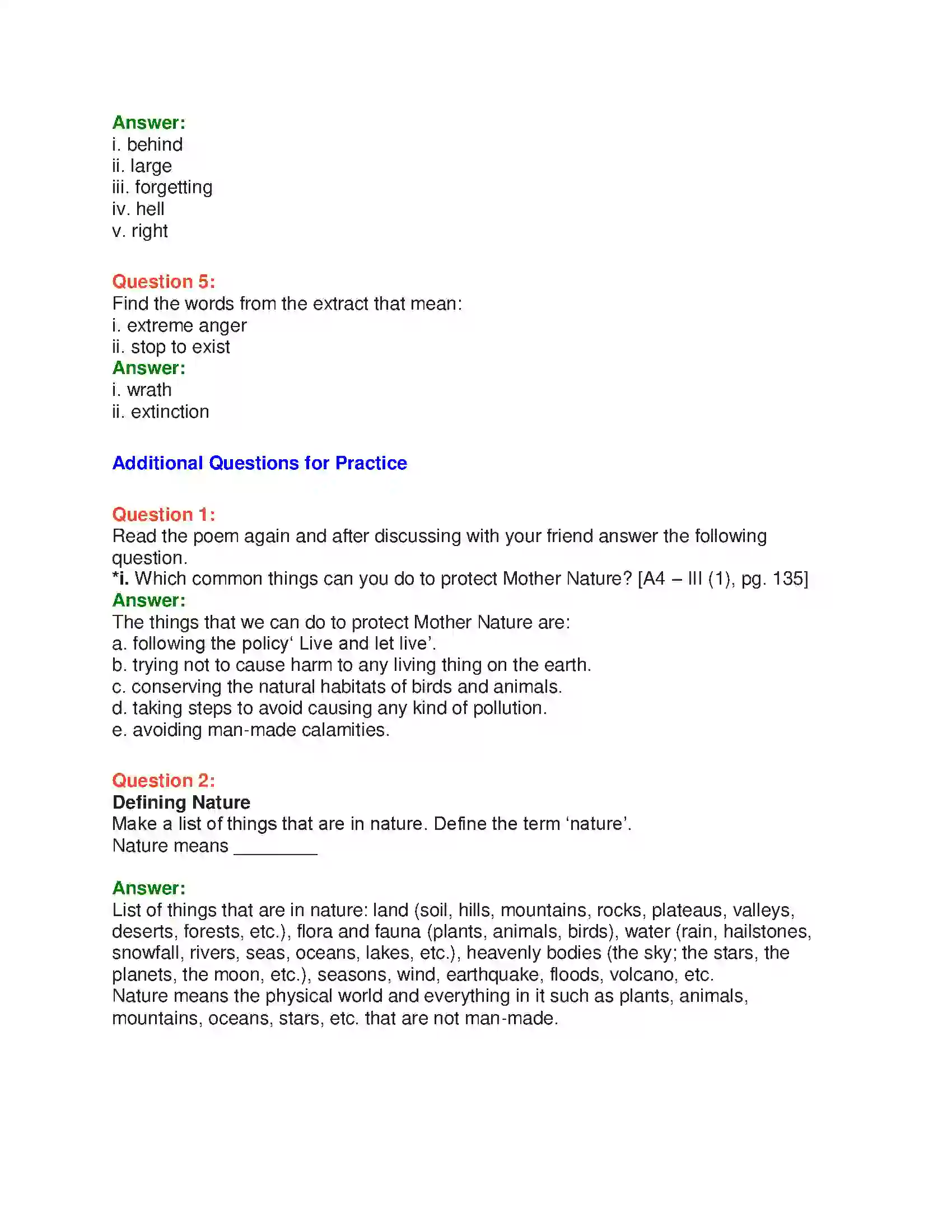 Maharashtra Board Class 10th English 6.3 Mother Nature - Nature & Environment Solution 8