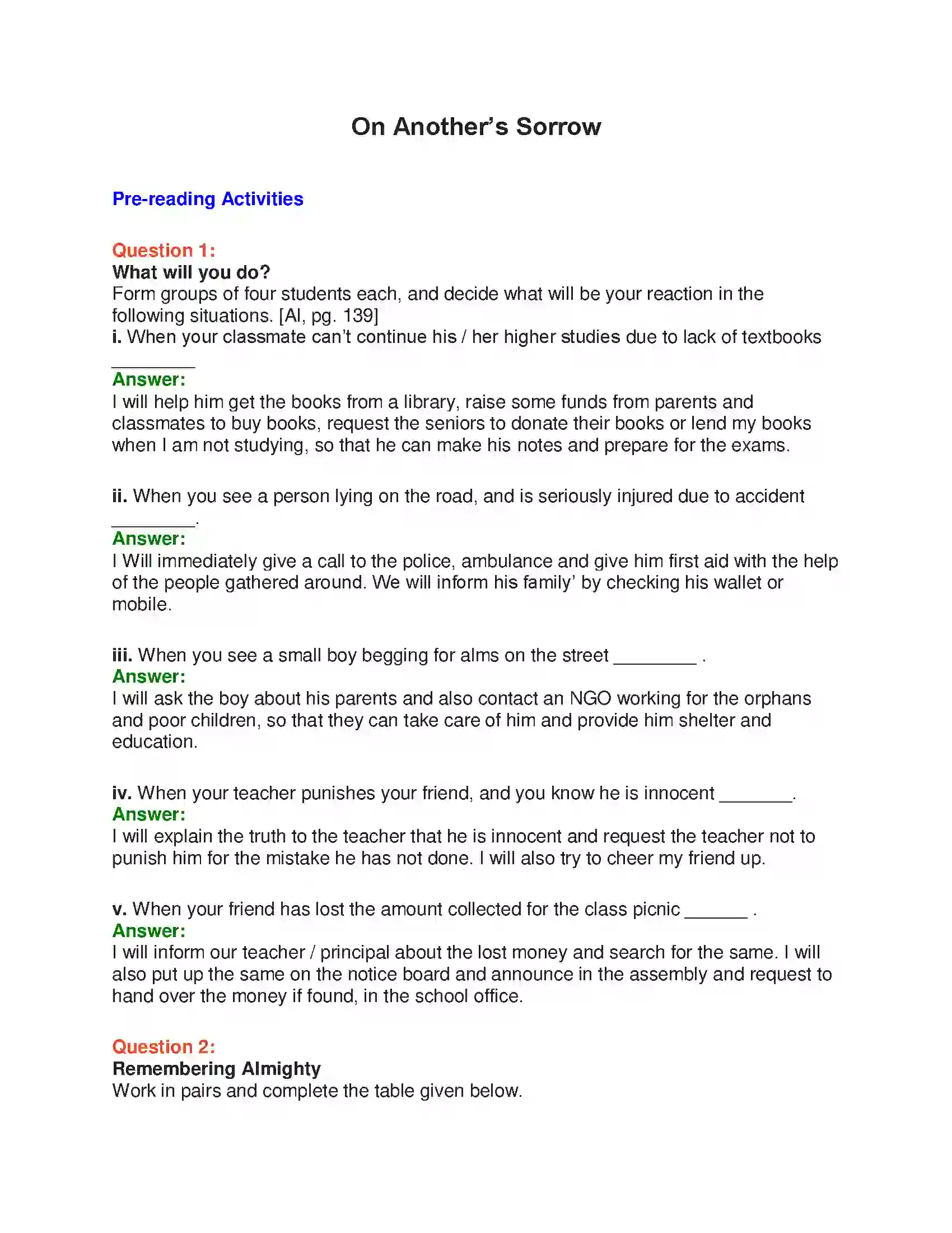 Maharashtra Board Class 10th English 7.1 On Another’s Sorrow - People & Personalities Solution 1