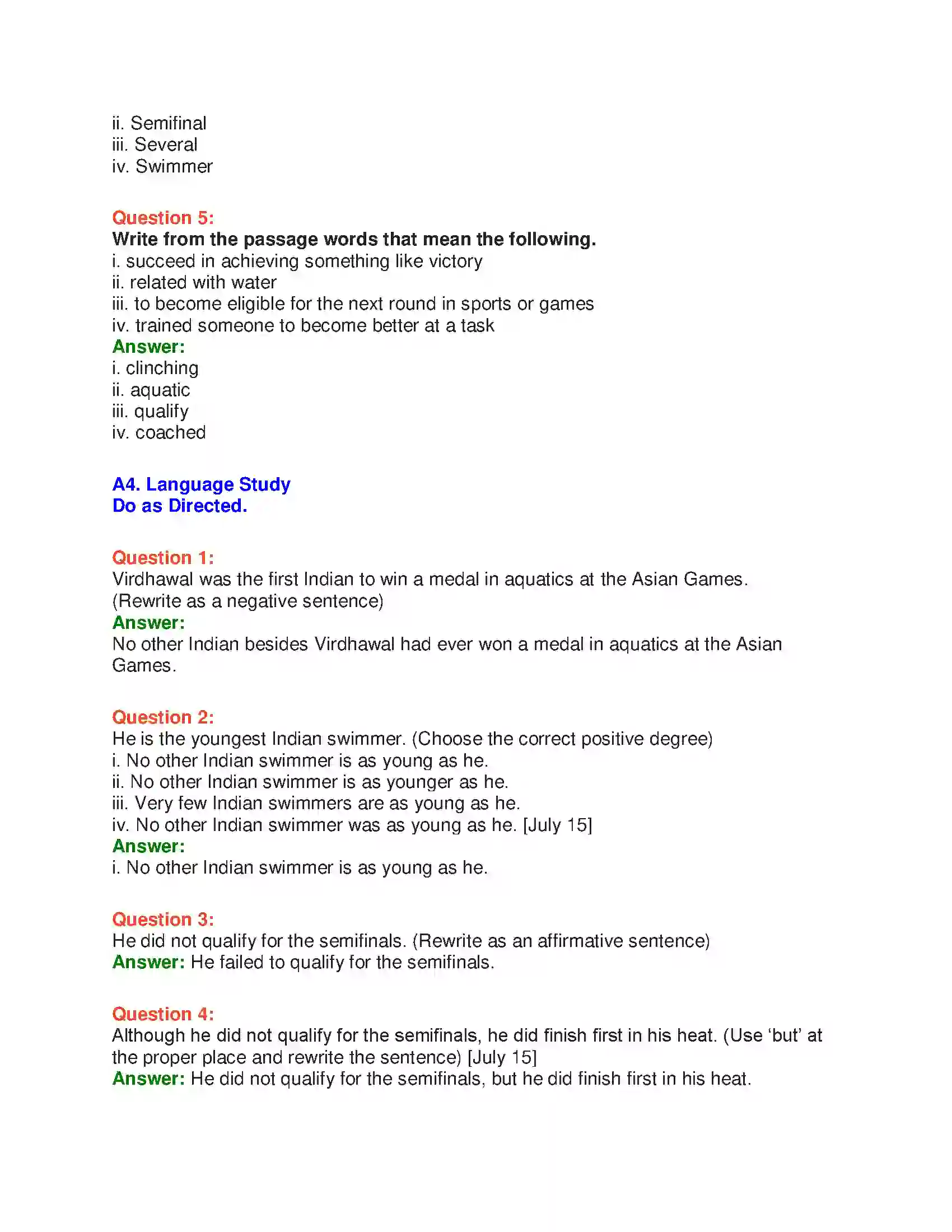 Maharashtra Board Class 10th English 7.2 Speaking to Virdhawal Khade - People & Personalities Solution 8