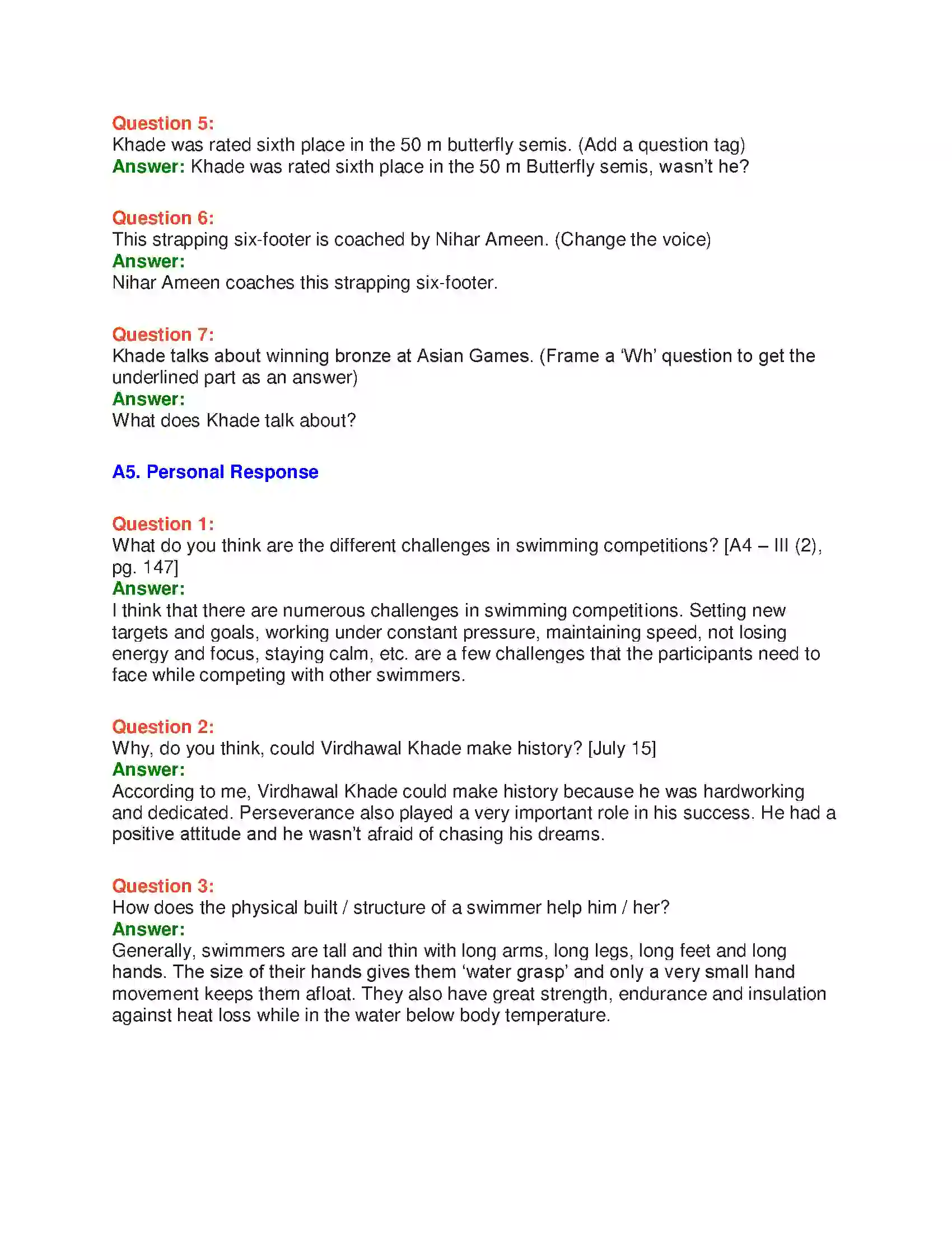 Maharashtra Board Class 10th English 7.2 Speaking to Virdhawal Khade - People & Personalities Solution 9