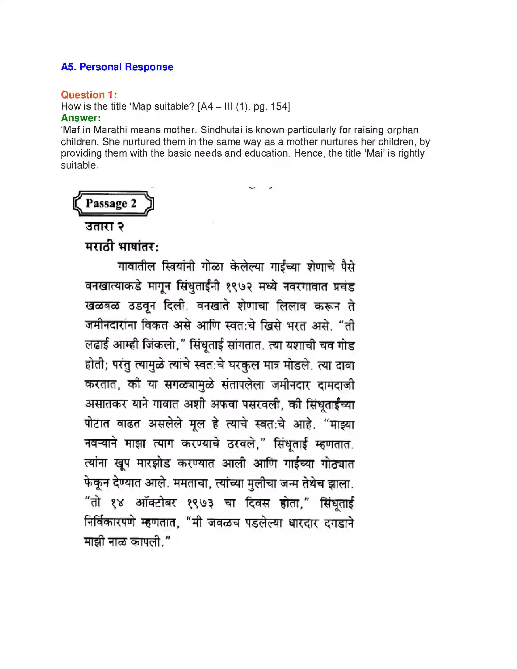 Maharashtra Board Class 10th English 7.3 Mai - People & Personalities Solution 9