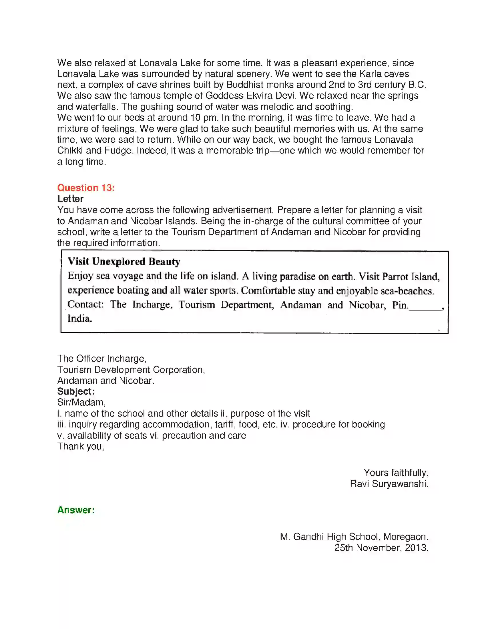Maharashtra Board Class 10th English 8.1 Unexplored Beauty - India & Neighbours Solution 29