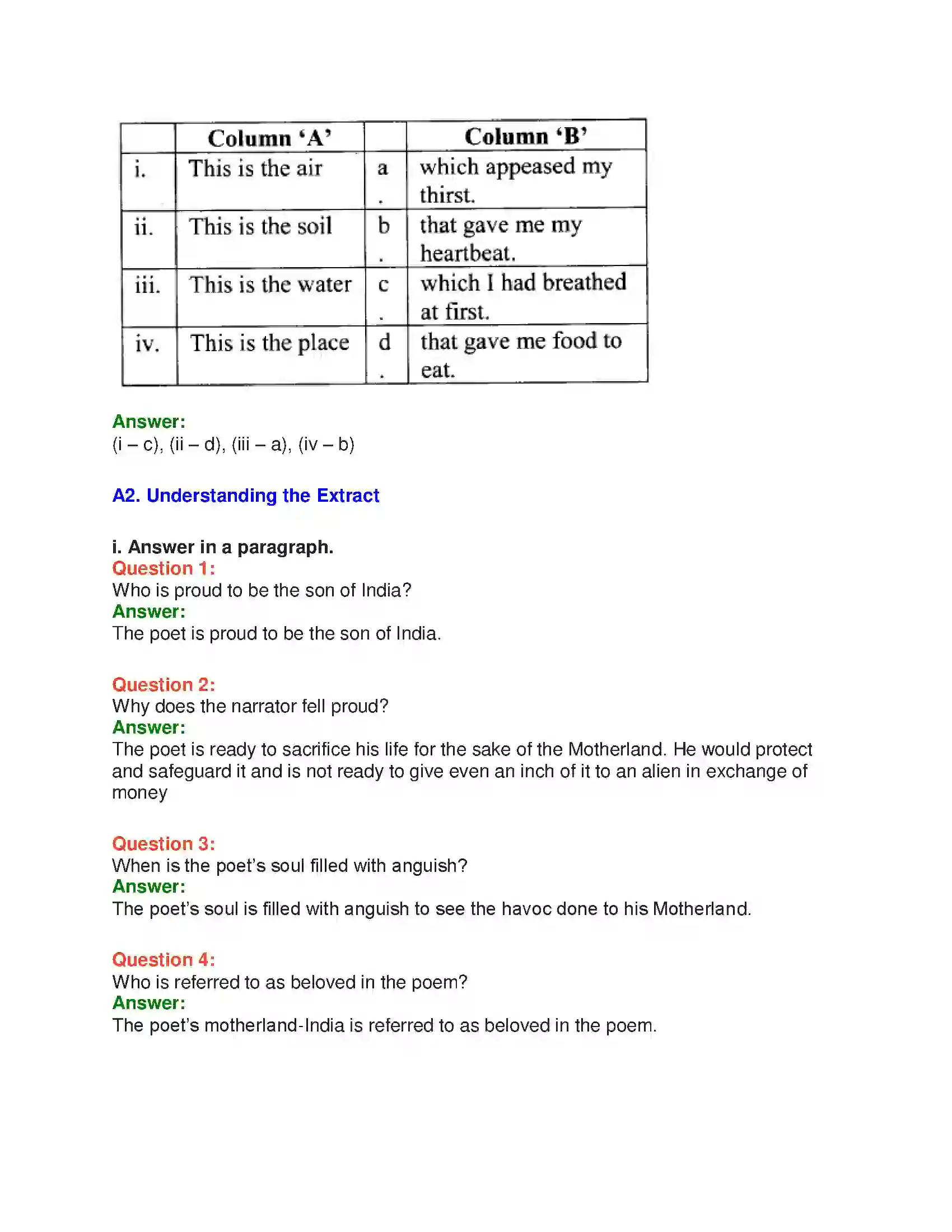 Maharashtra Board Class 10th English 8.3 To My Beloved Motherland, India - India & Neighbours Solution 5
