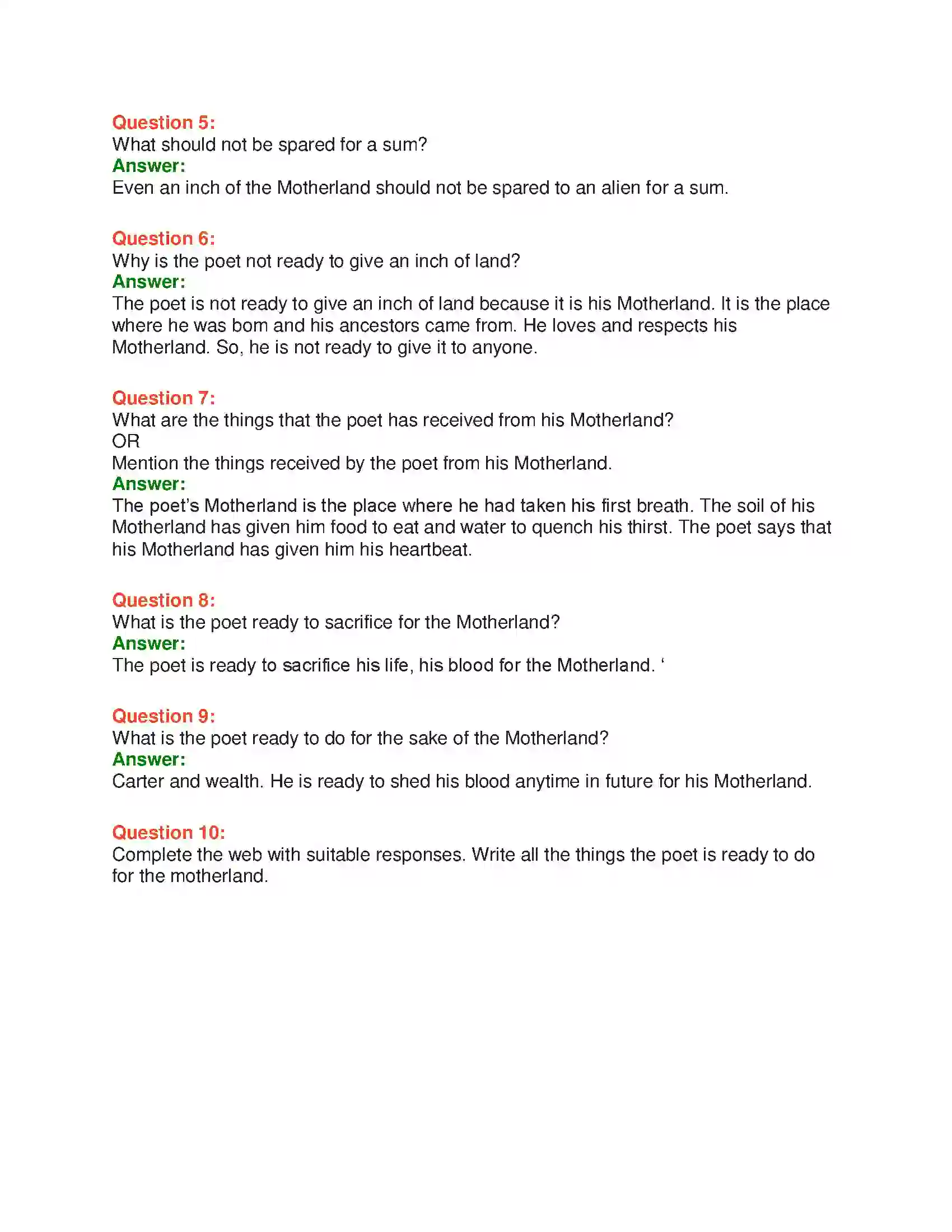 Maharashtra Board Class 10th English 8.3 To My Beloved Motherland, India - India & Neighbours Solution 6