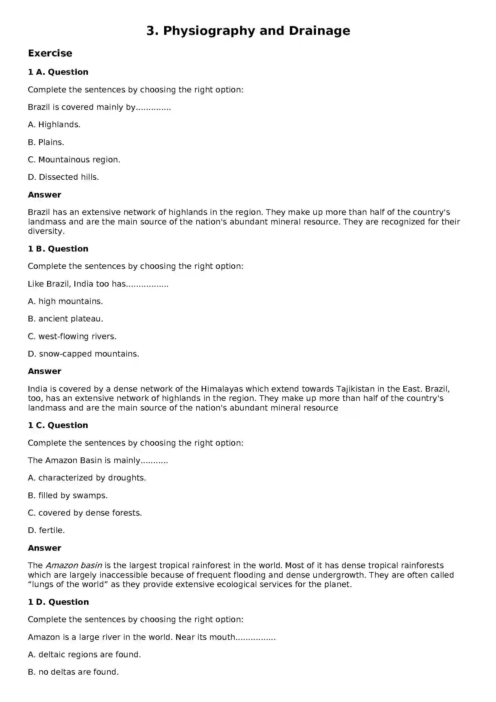 Maharashtra Board Class 10th Geography - English Medium Physiography and Drainage Solution 1