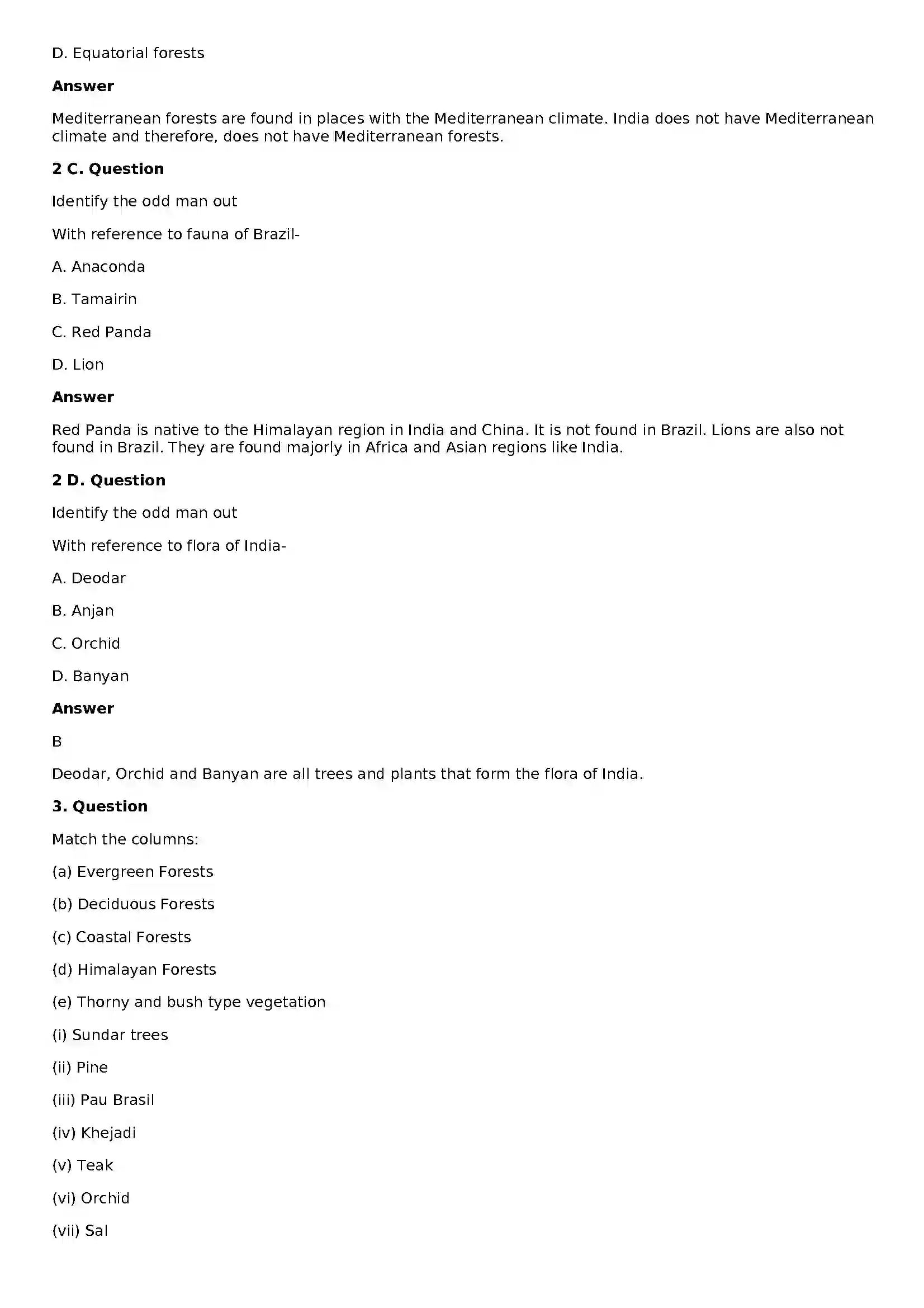 Maharashtra Board Class 10th Geography - English Medium Natural Vegetation and Wildlife Solution 2