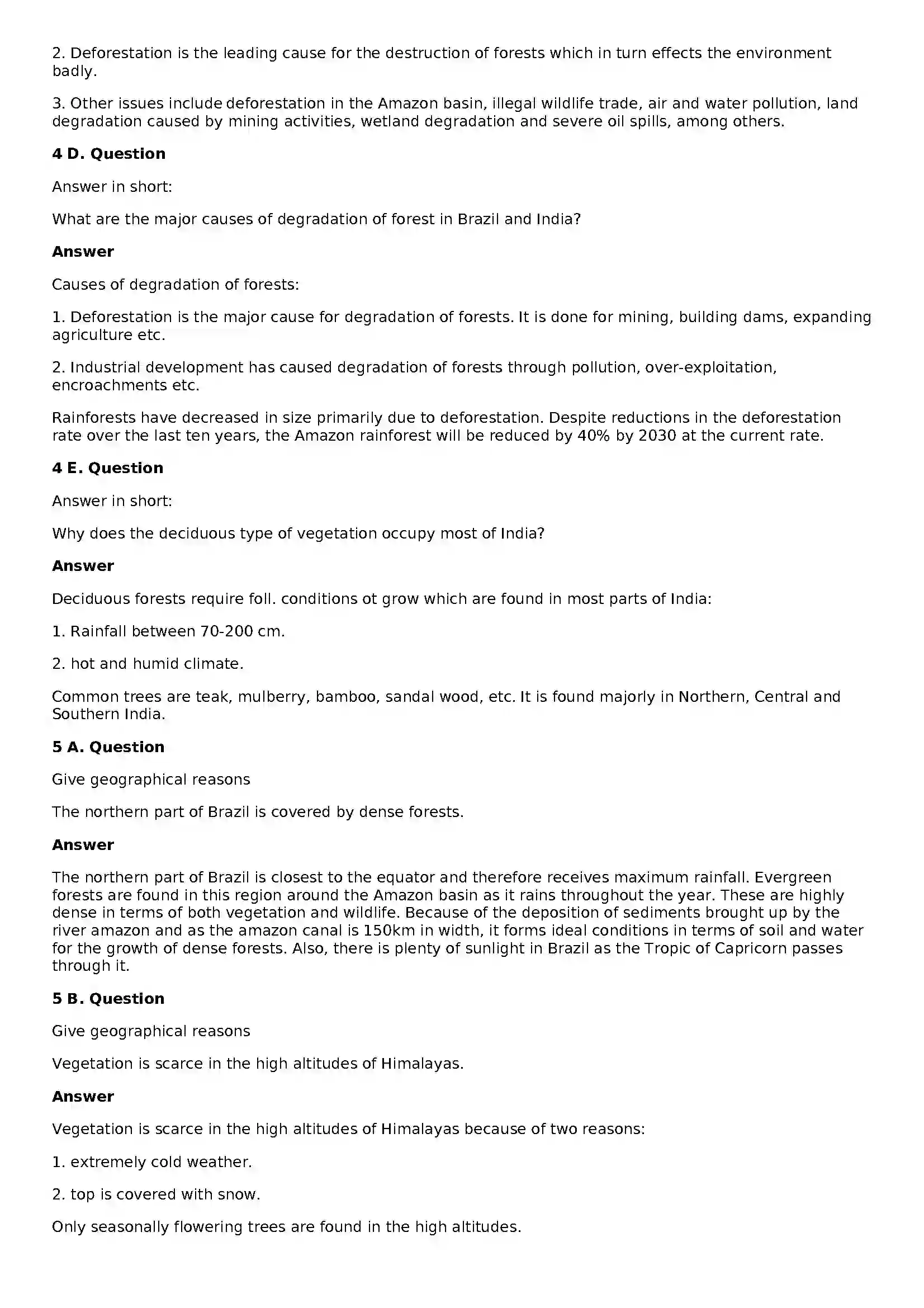 Maharashtra Board Class 10th Geography - English Medium Natural Vegetation and Wildlife Solution 4