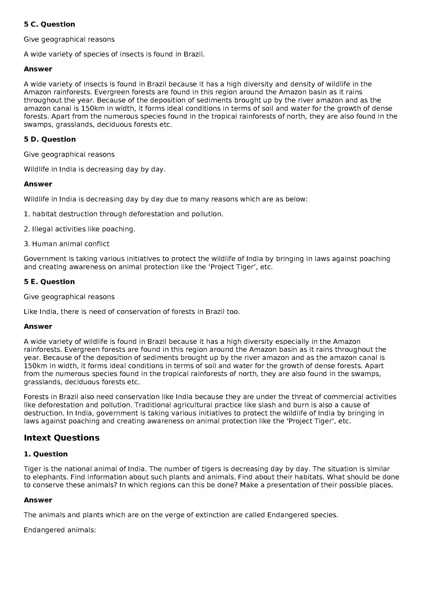 Maharashtra Board Class 10th Geography - English Medium Natural Vegetation and Wildlife Solution 5
