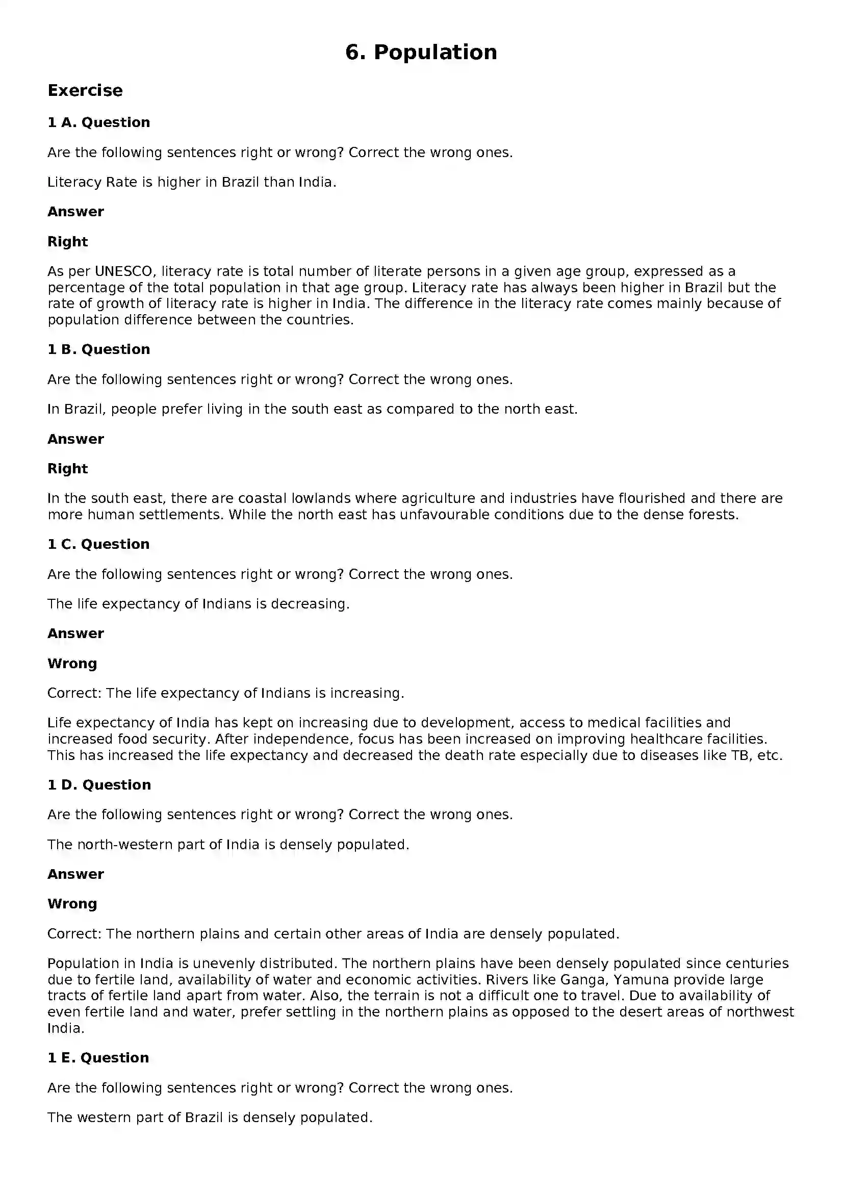 Maharashtra Board Class 10th Geography - English Medium Population Solution 1