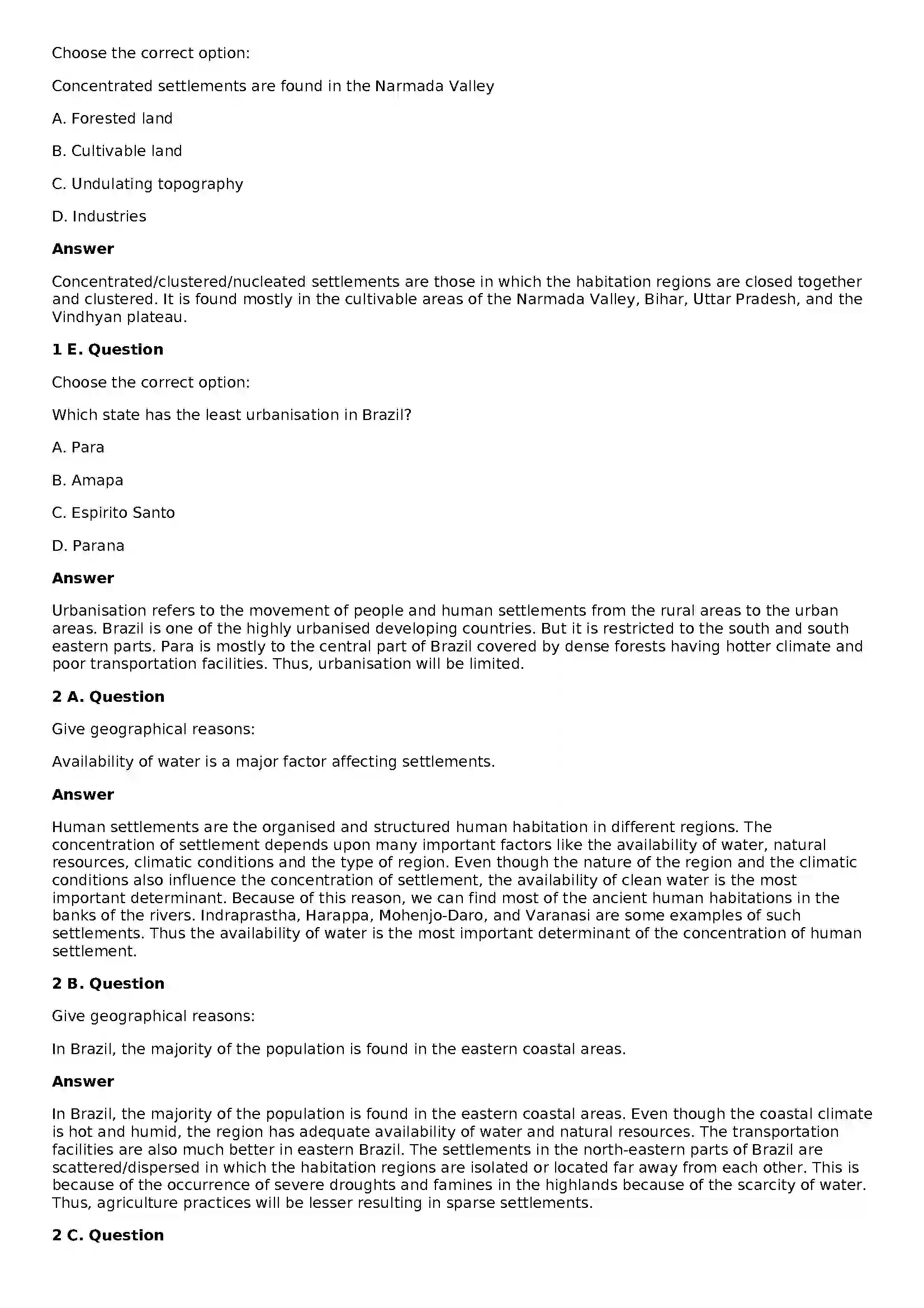 Maharashtra Board Class 10th Geography - English Medium Human Settlements Solution 2