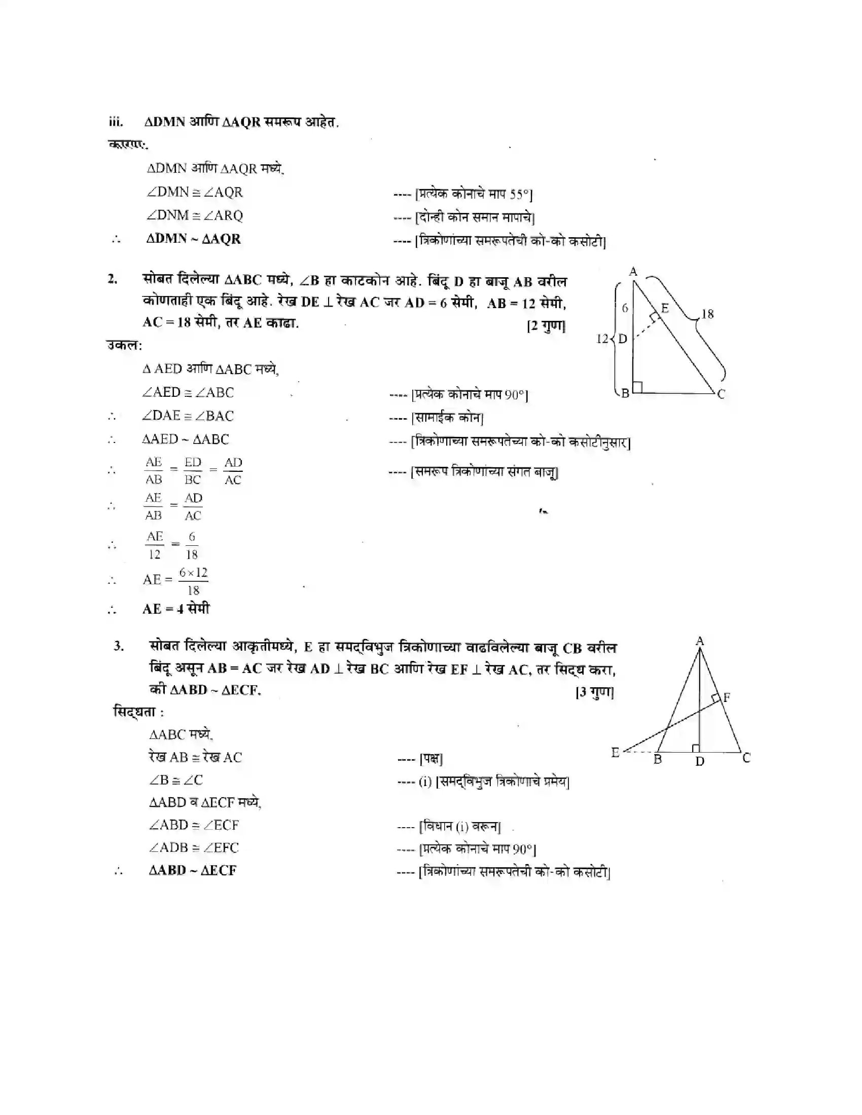 Maharashtra Board Class 10th Geometry - Marathi Medium Similarity Solution 12