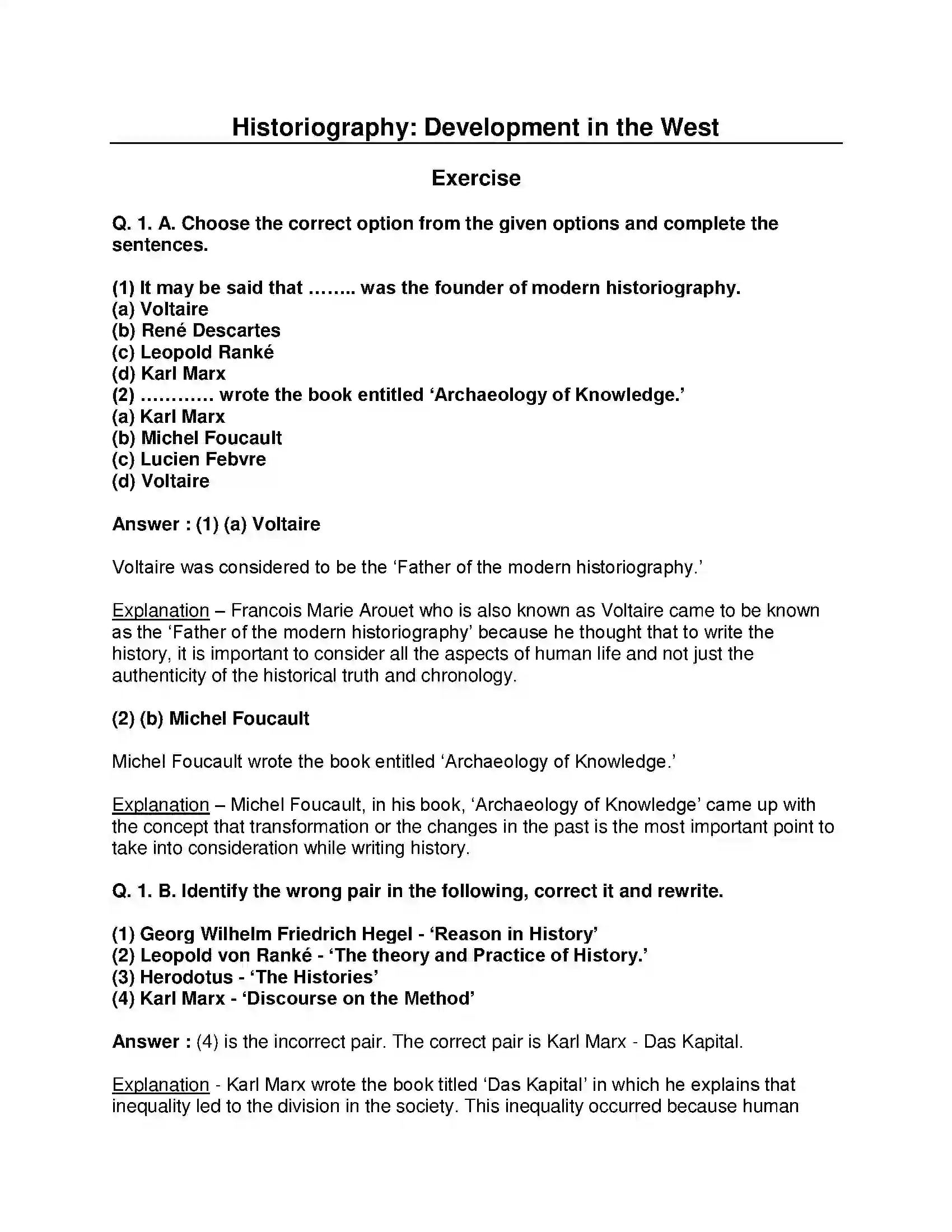 Maharashtra Board Class 10th History - English Medium Historiography Development in the West Solution 1