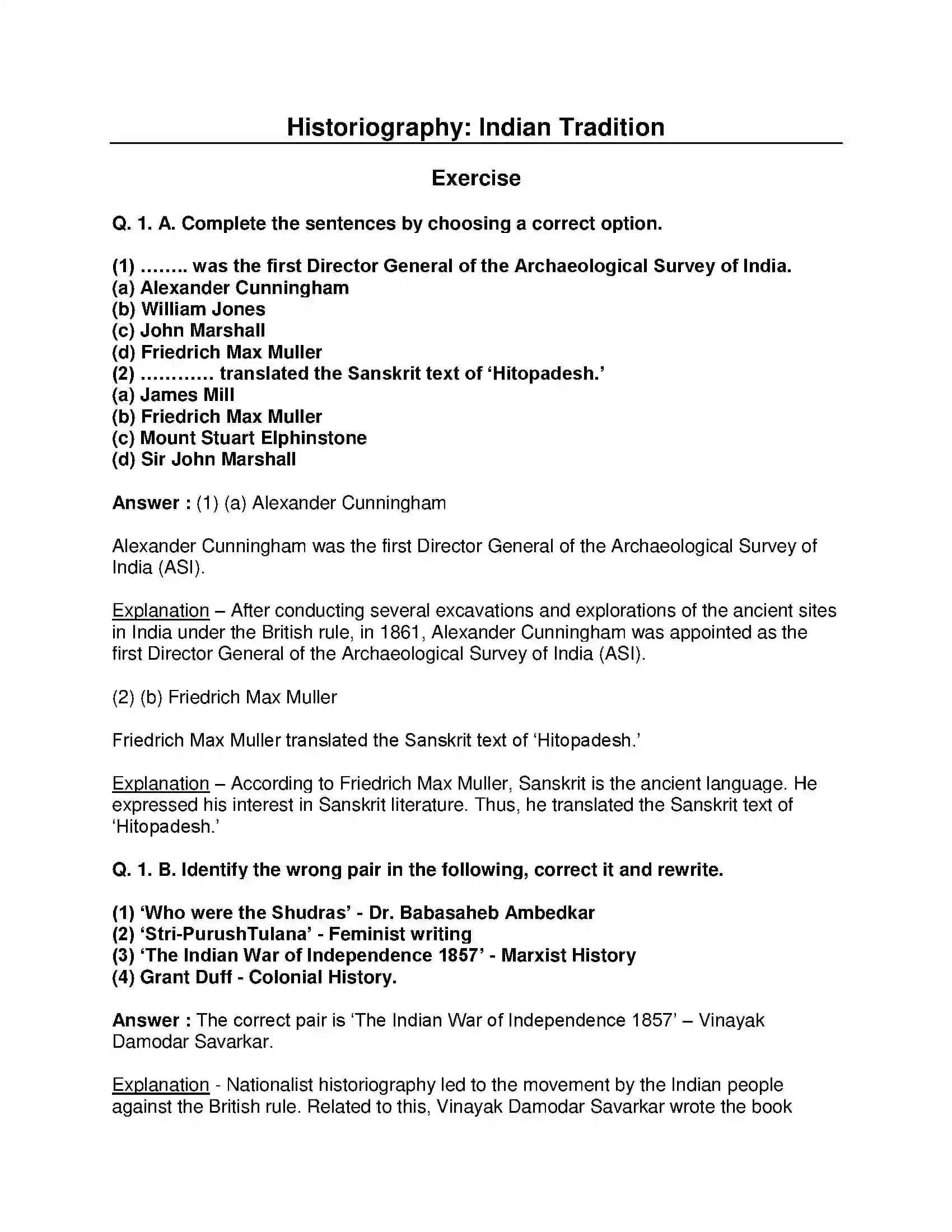 Maharashtra Board Class 10th History - English Medium Historiography Indian Tradition Solution 1