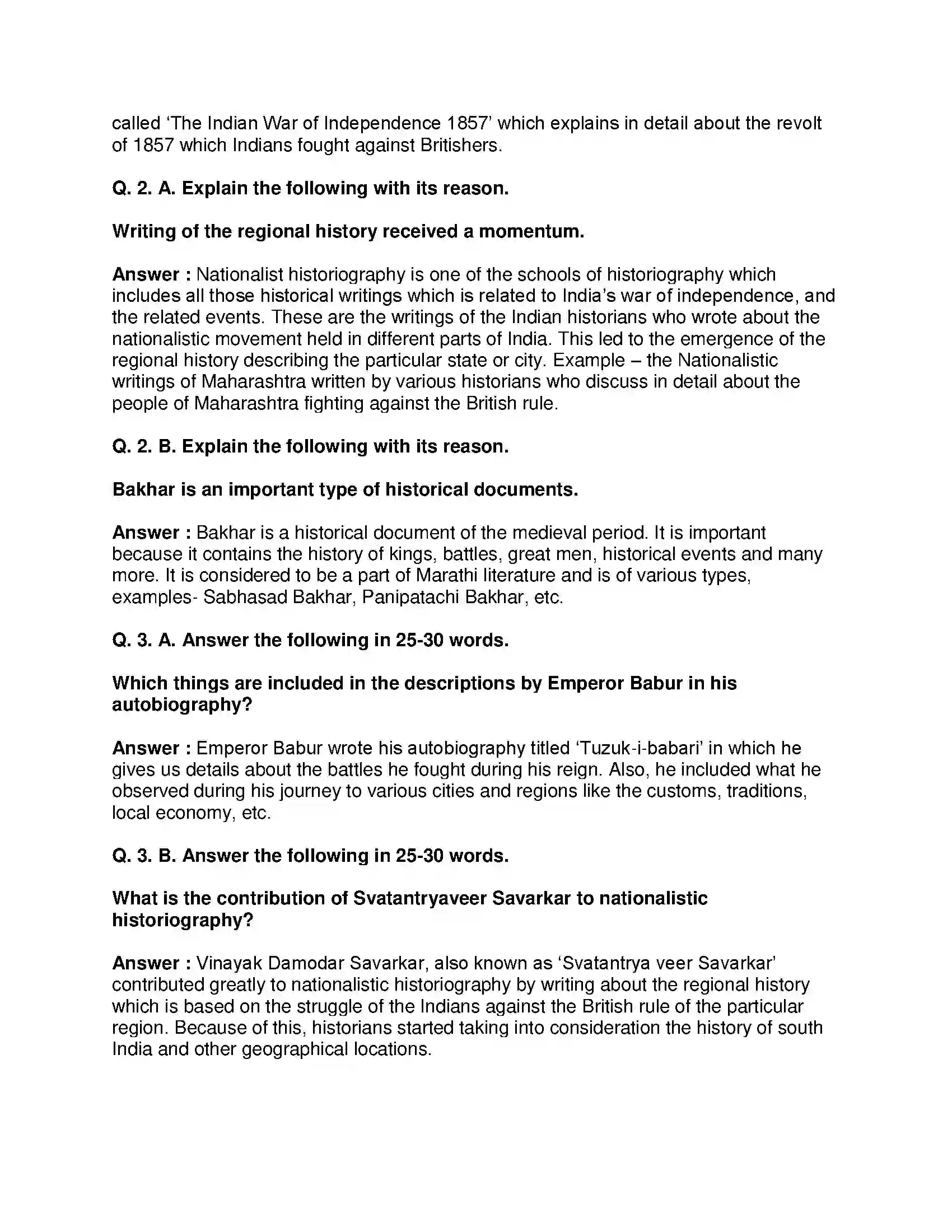 Maharashtra Board Class 10th History - English Medium Historiography Indian Tradition Solution 2