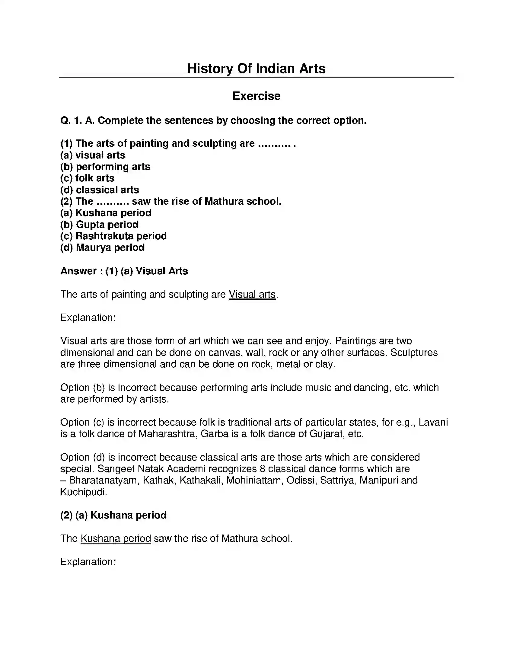 Maharashtra Board Class 10th History - English Medium History of Indian Arts Solution 1