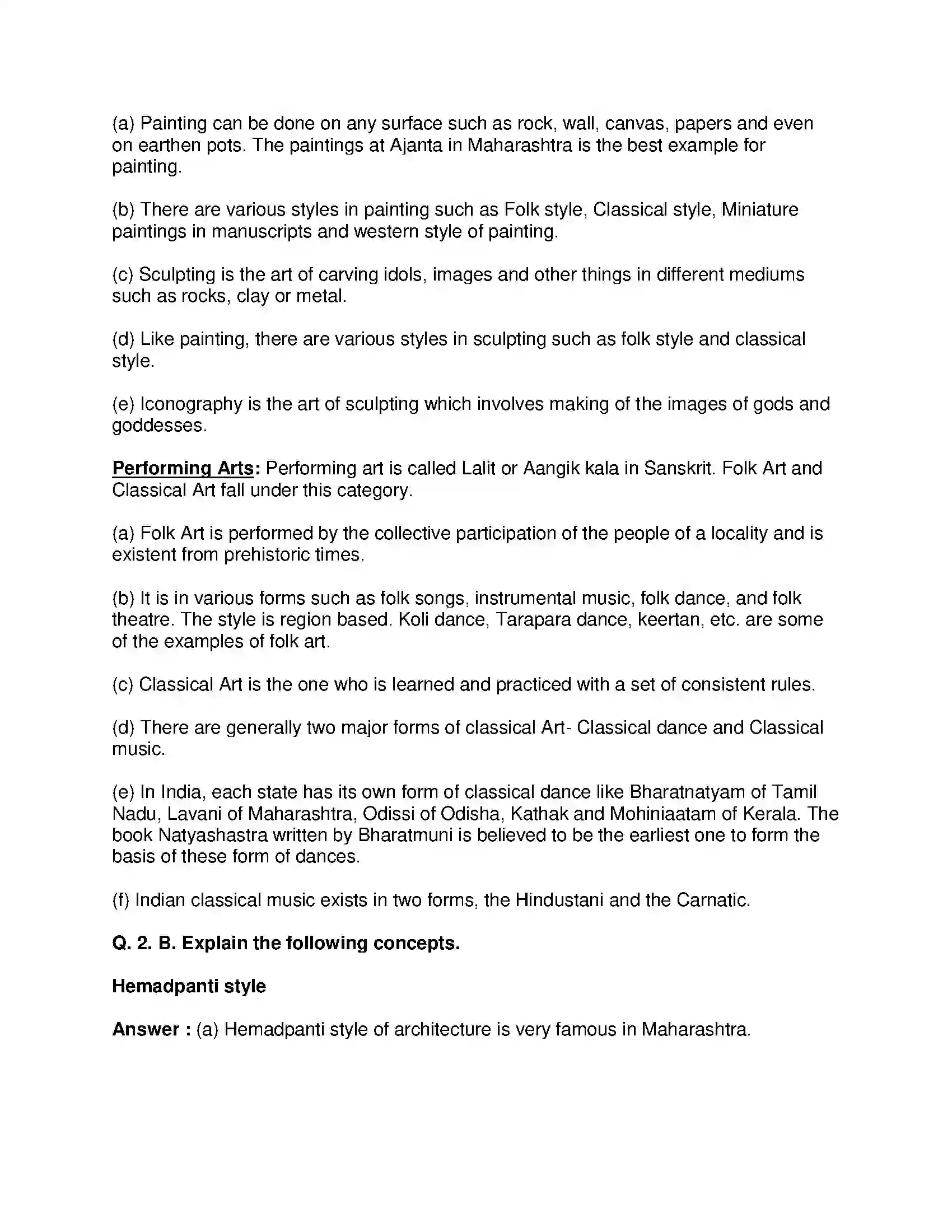Maharashtra Board Class 10th History - English Medium History of Indian Arts Solution 3
