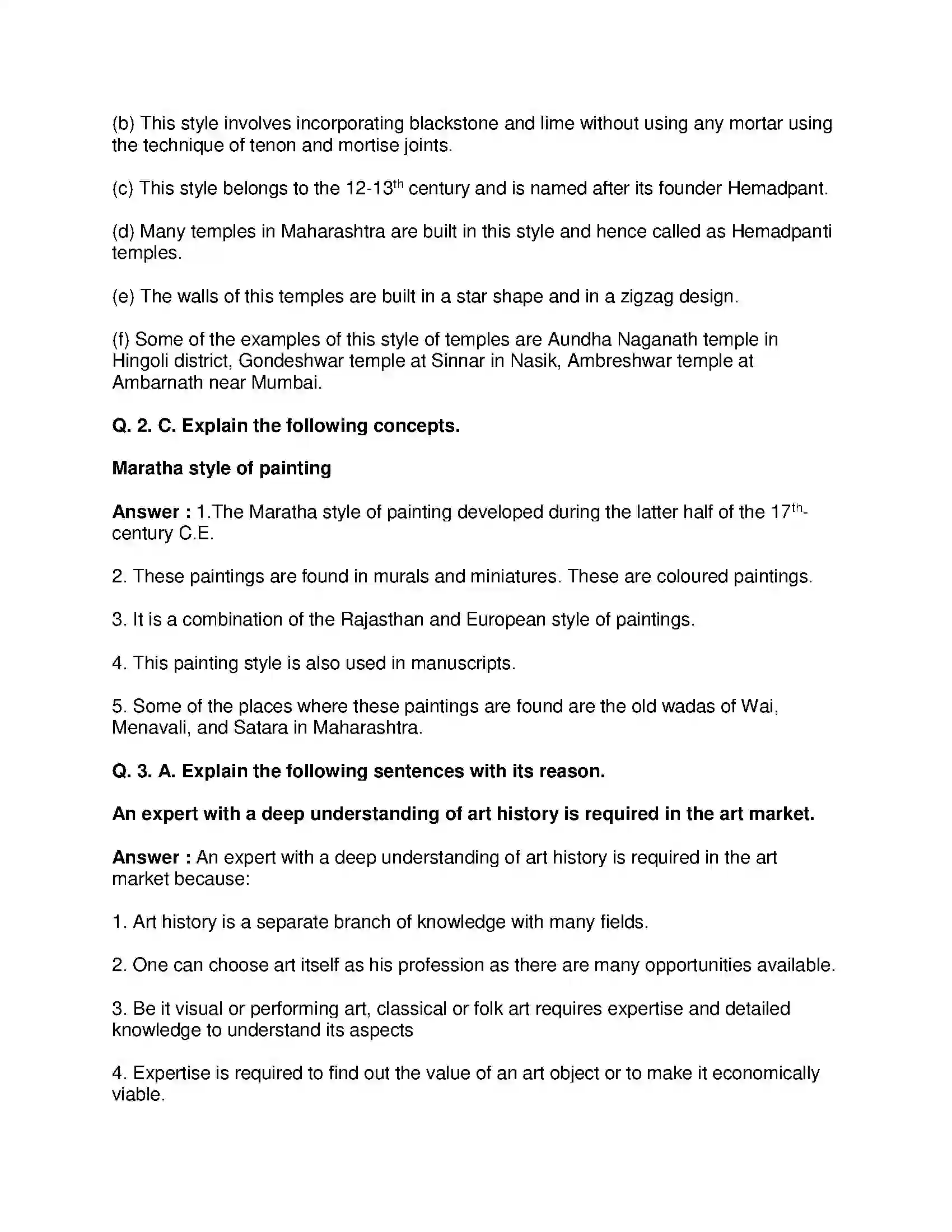 Maharashtra Board Class 10th History - English Medium History of Indian Arts Solution 4