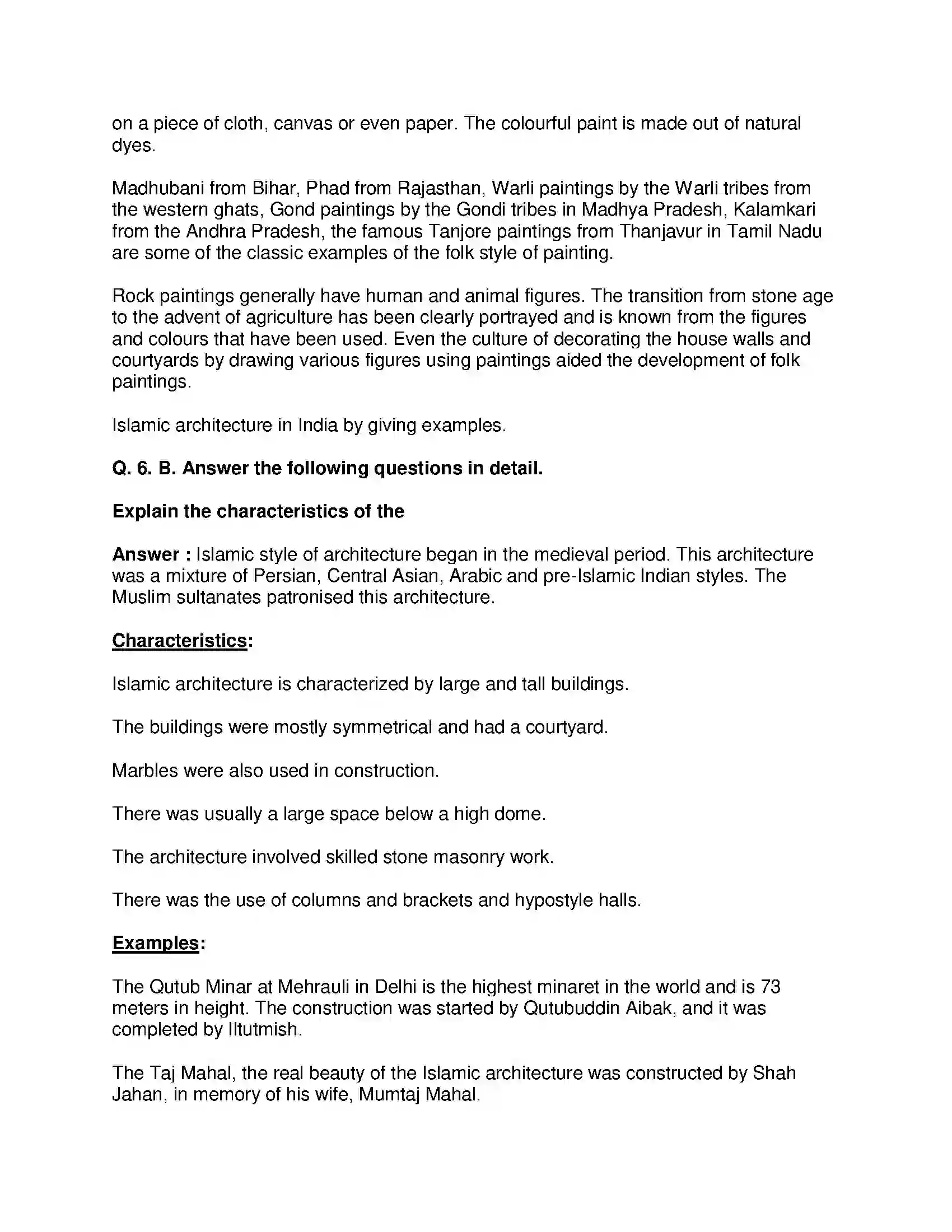 Maharashtra Board Class 10th History - English Medium History of Indian Arts Solution 7