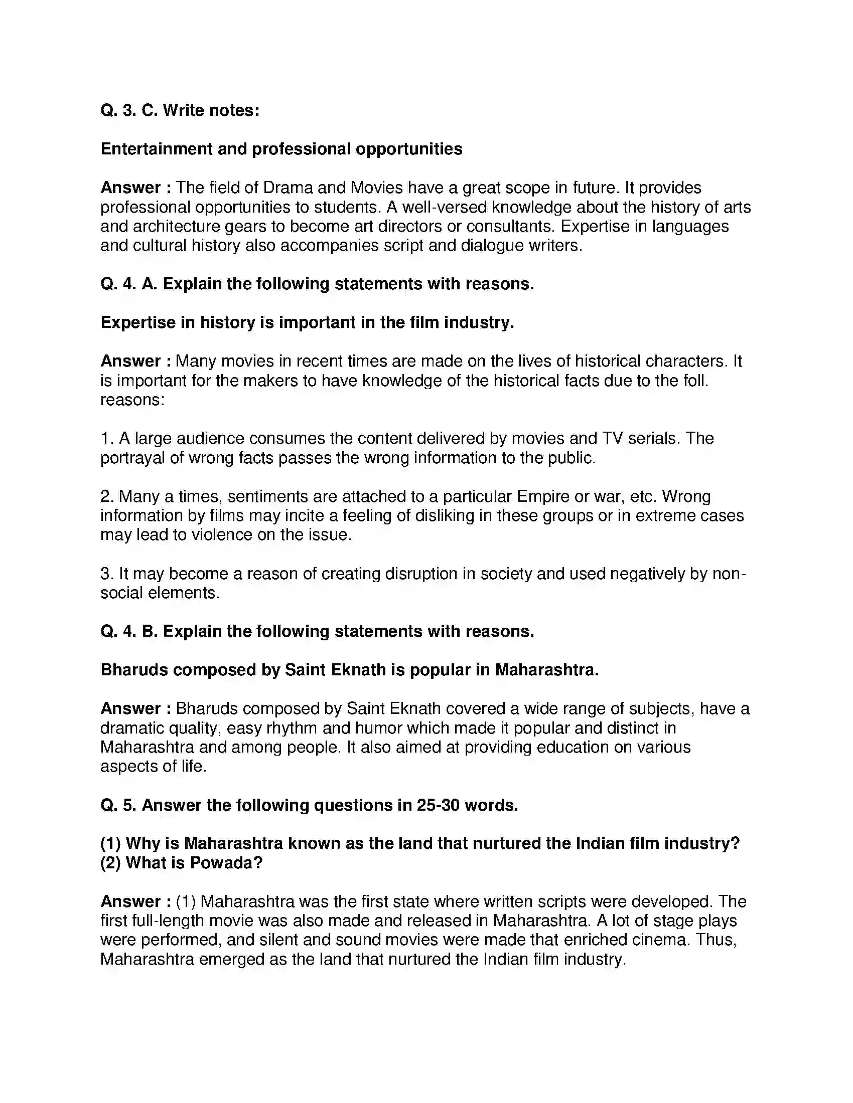 Maharashtra Board Class 10th History - English Medium Entertainment and History Solution 4