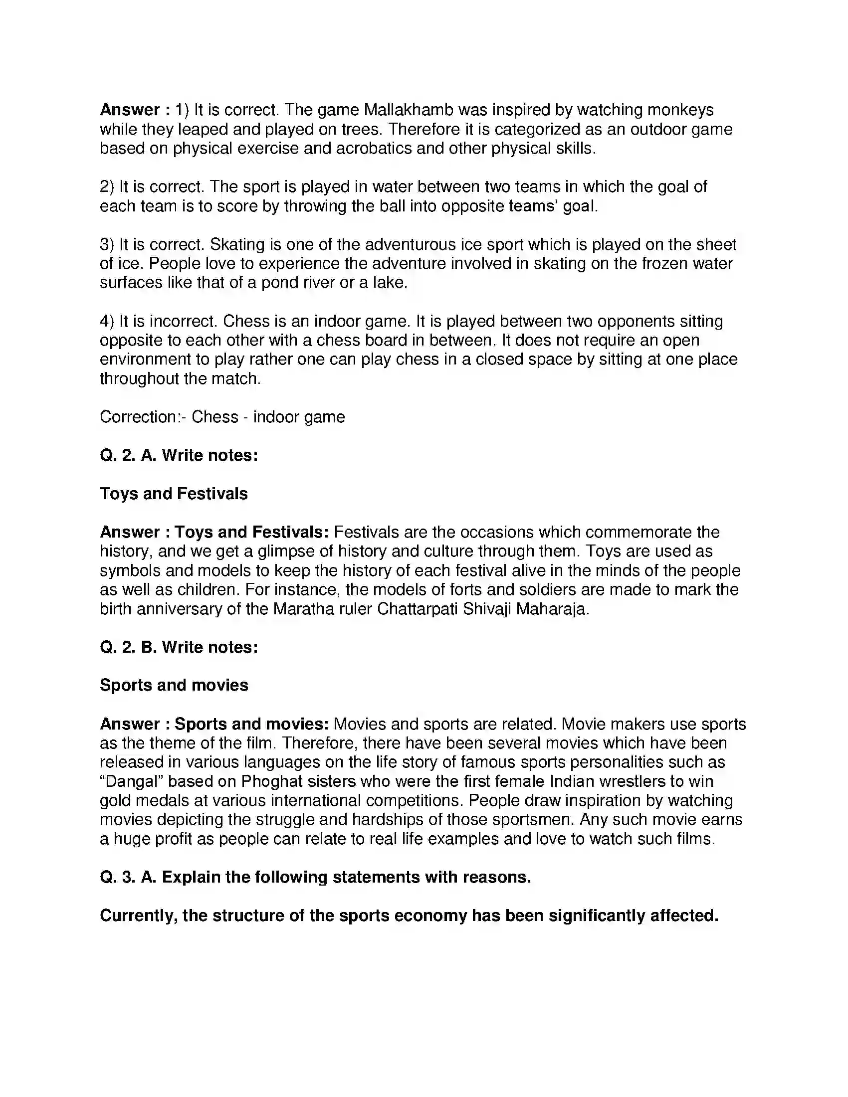 Maharashtra Board Class 10th History - English Medium Sports and History Solution 2