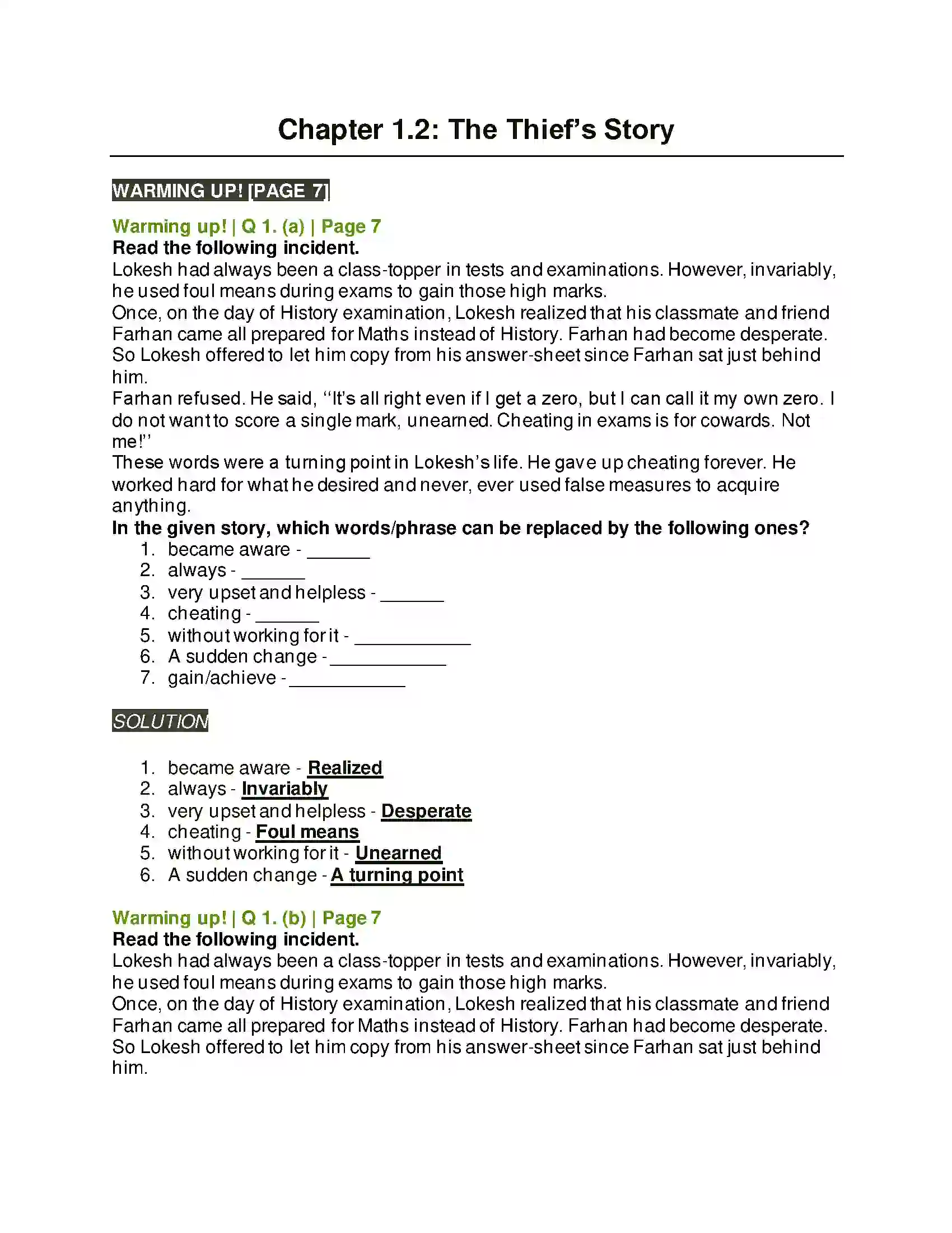 Maharashtra Board Class 10th Kumarbharati - English Medium 1.2 The Thief’s Story Solution 1
