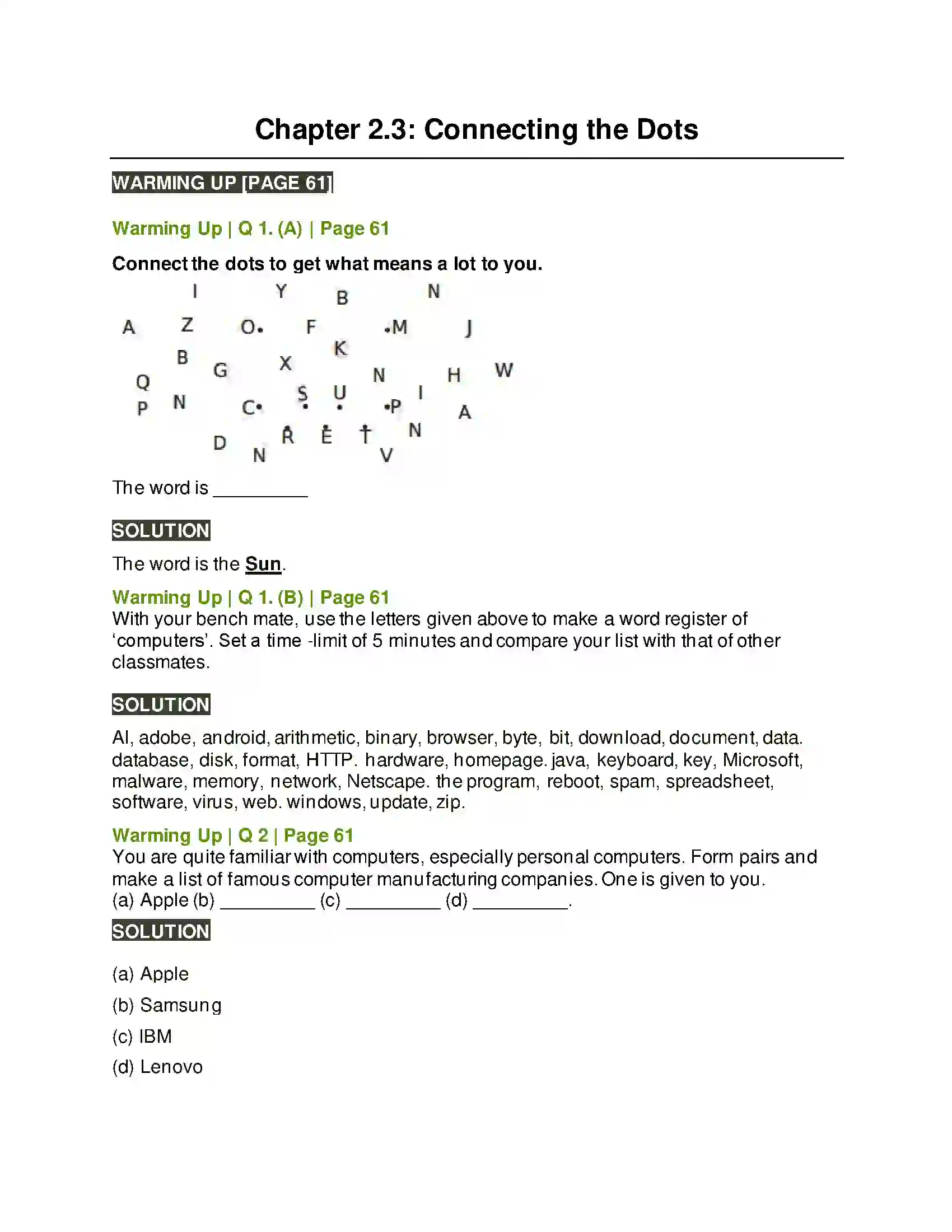 Maharashtra Board Class 10th Kumarbharati - English Medium 2.3 Connecting the Dots Solution 1
