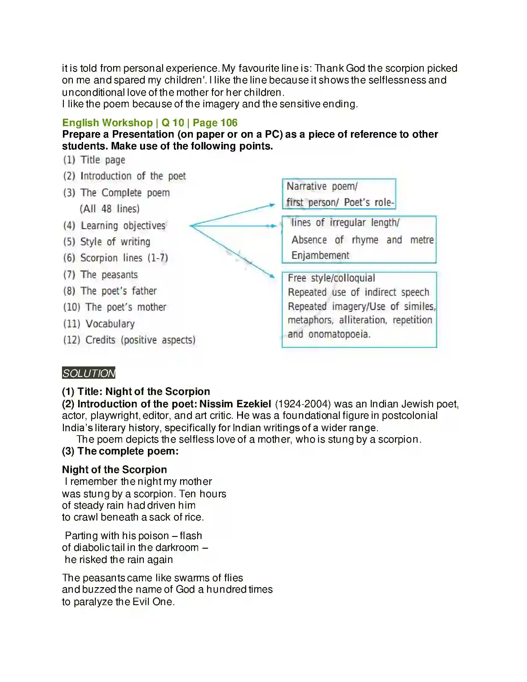 Maharashtra Board Class 10th Kumarbharati - English Medium 3.1 Night of the Scorpion Solution 14