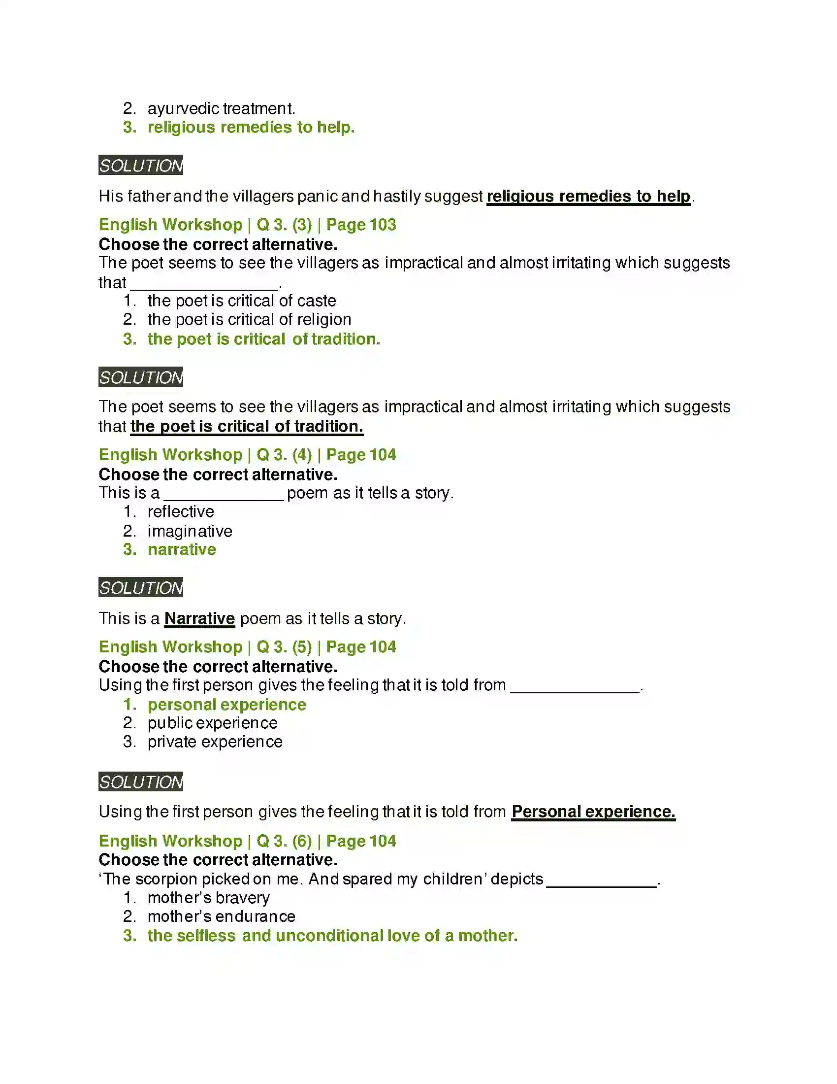 Maharashtra Board Class 10th Kumarbharati - English Medium 3.1 Night of the Scorpion Solution 6