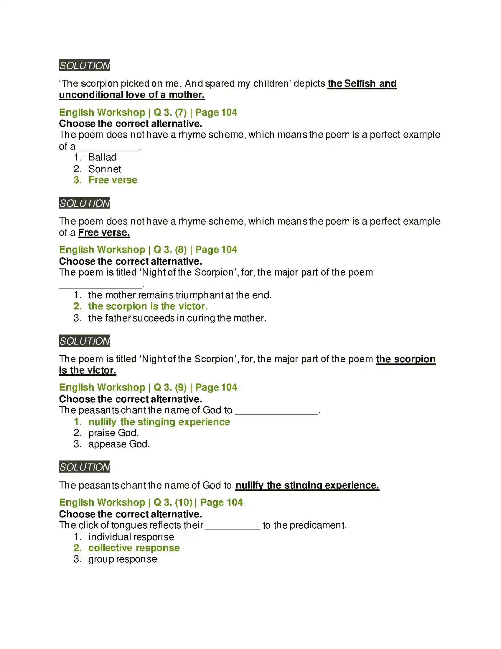 Maharashtra Board Class 10th Kumarbharati - English Medium 3.1 Night of the Scorpion Solution 7