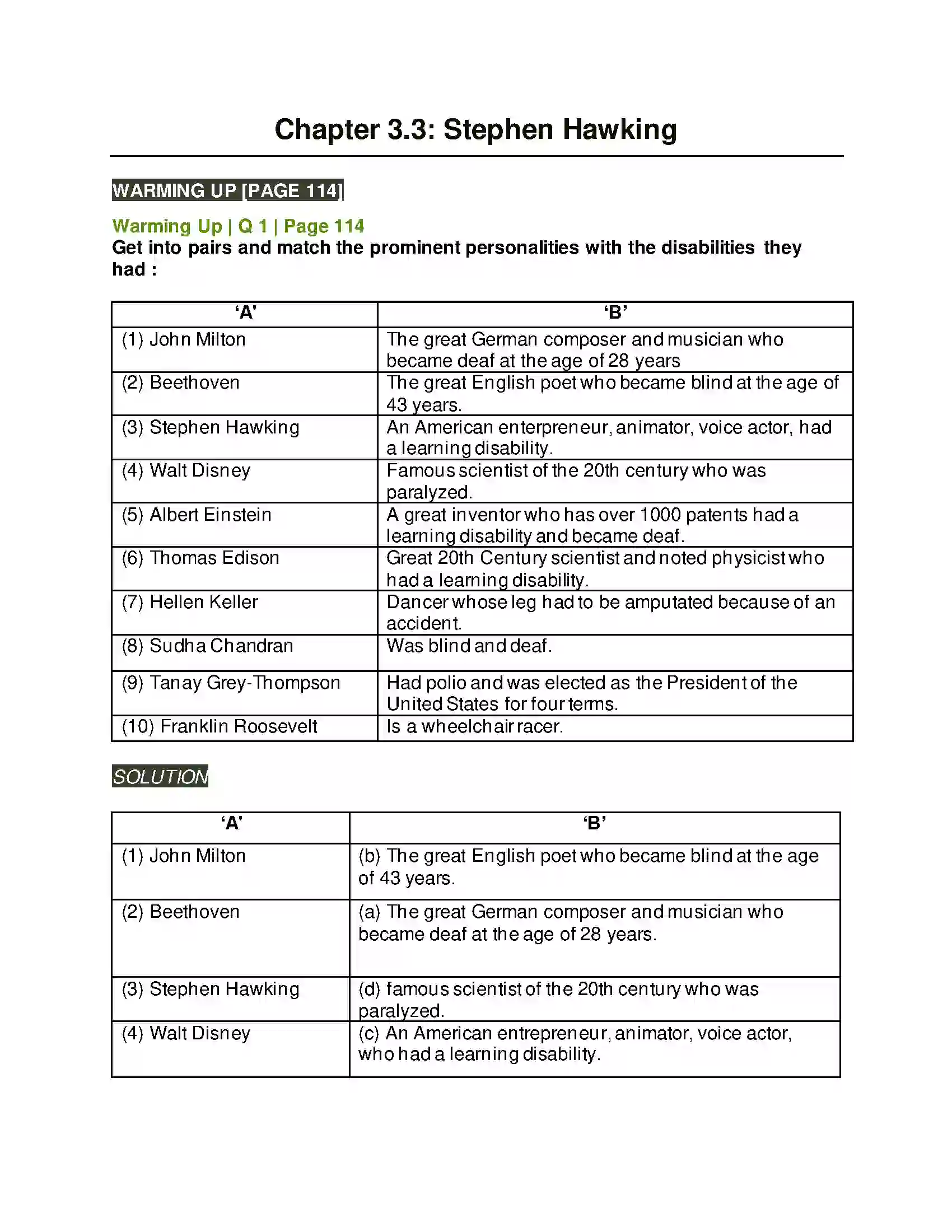 Maharashtra Board Class 10th Kumarbharati - English Medium 3.3 Stephen Hawking Solution 1