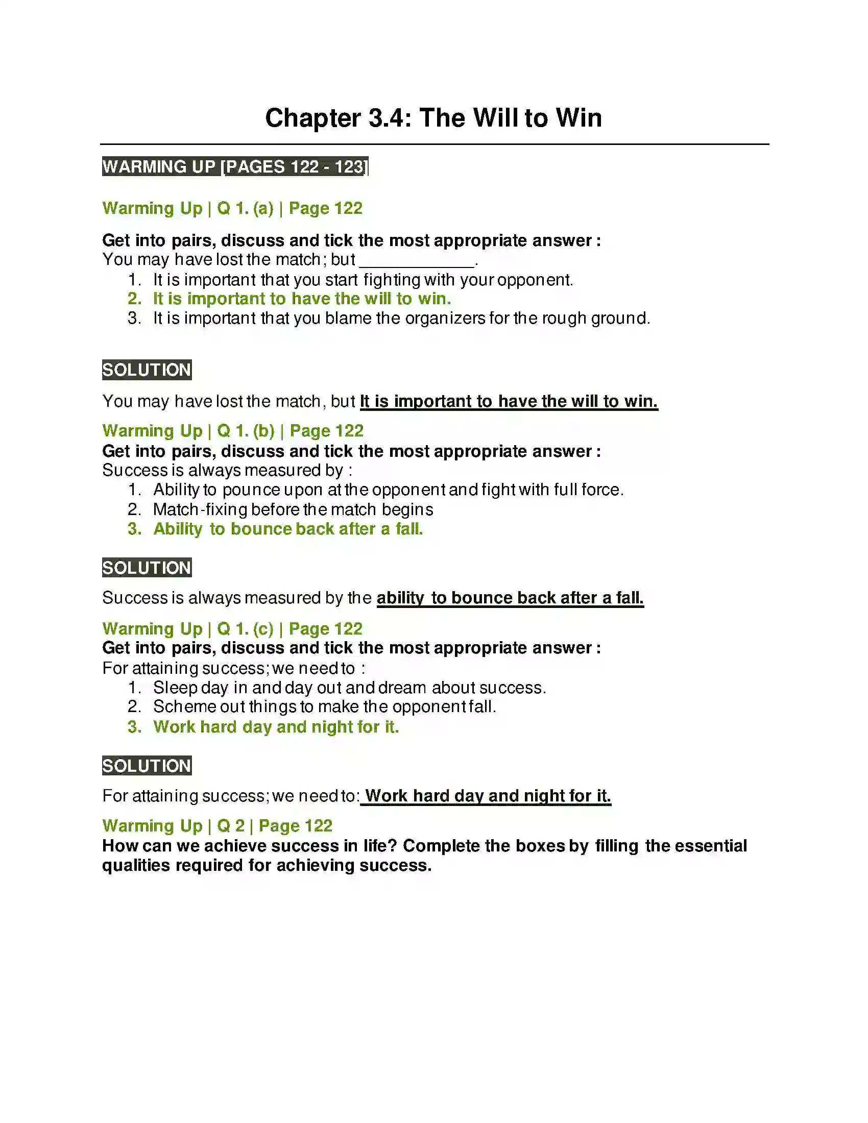Maharashtra Board Class 10th Kumarbharati - English Medium 3.4 The Will to Win Solution 1