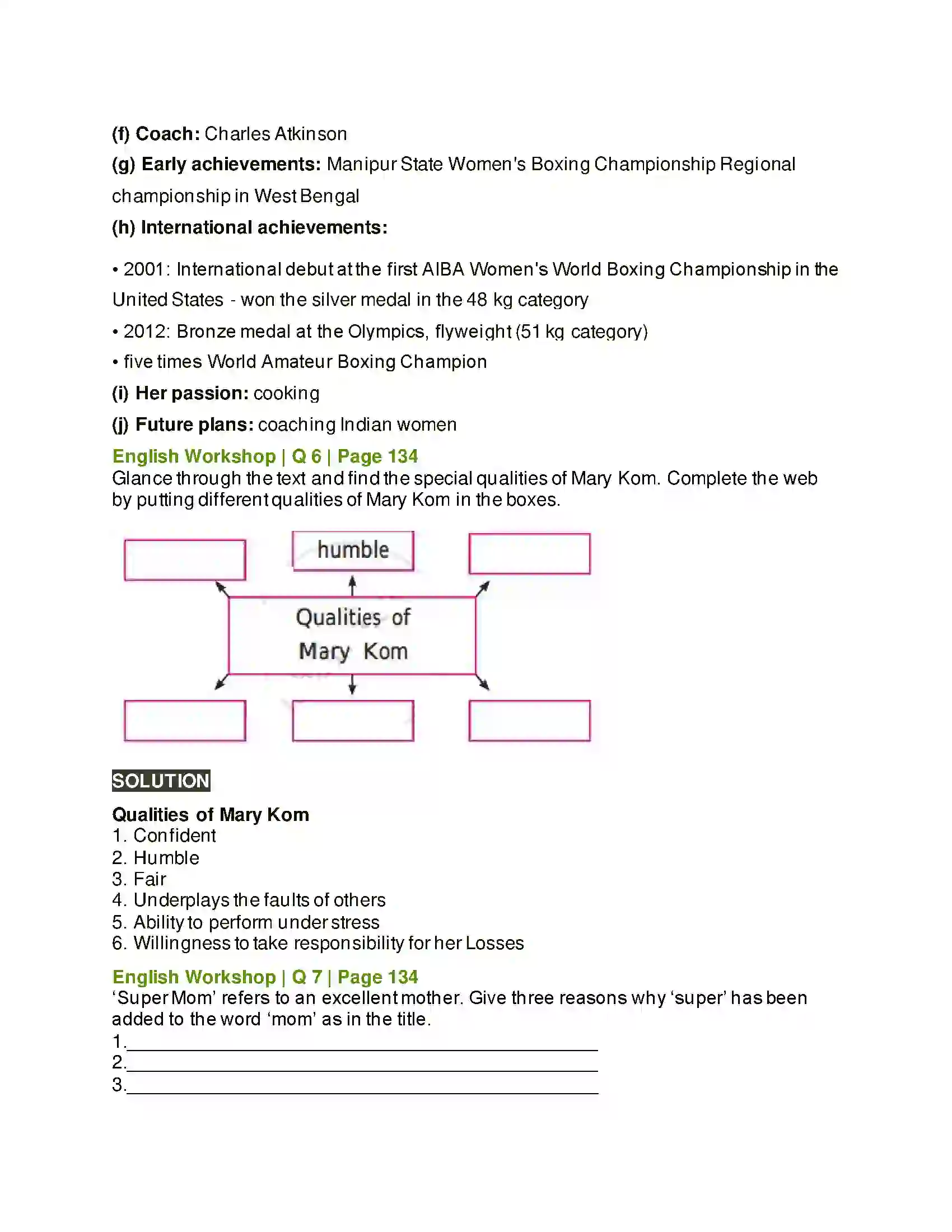 Maharashtra Board Class 10th Kumarbharati - English Medium 3.5 Unbeatable Super Mom-Mary Kom Solution 7