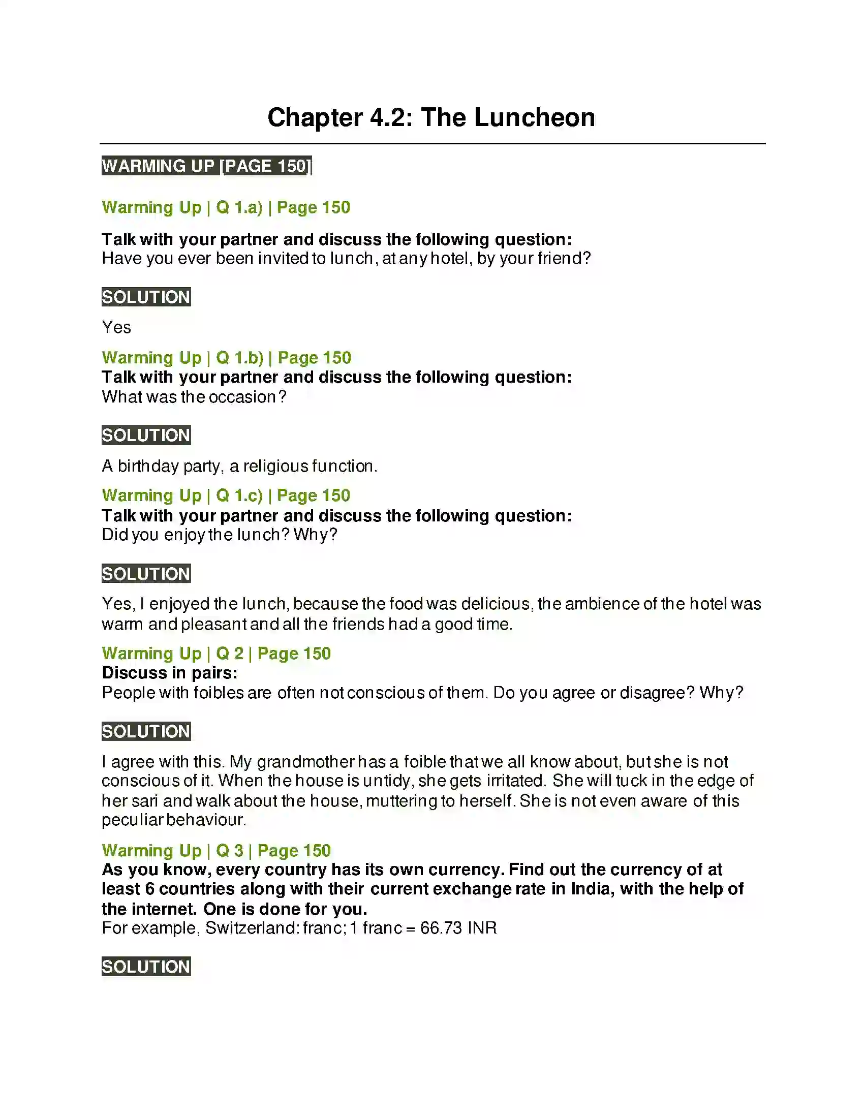 Maharashtra Board Class 10th Kumarbharati - English Medium 4.2 The Luncheon Solution 1