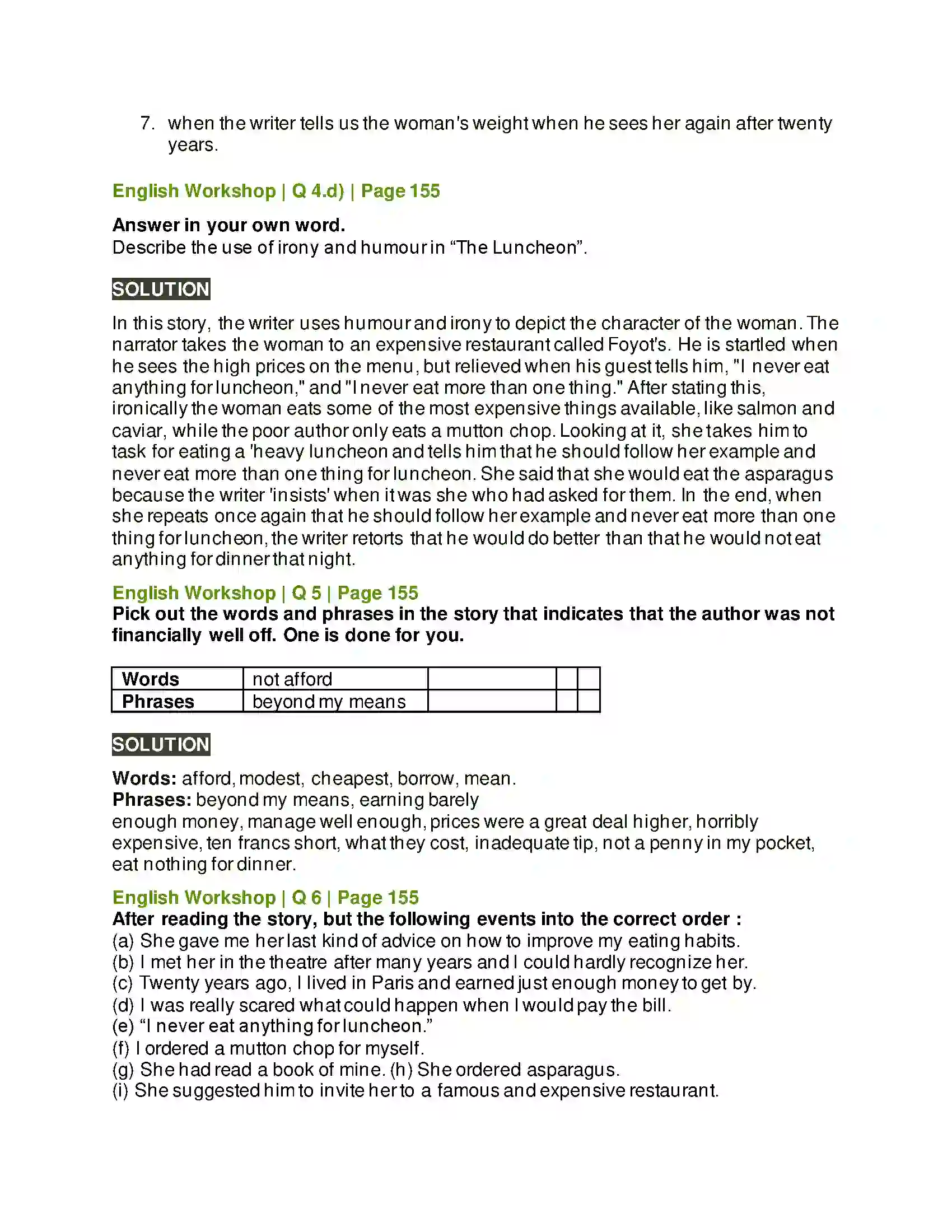 Maharashtra Board Class 10th Kumarbharati - English Medium 4.2 The Luncheon Solution 6