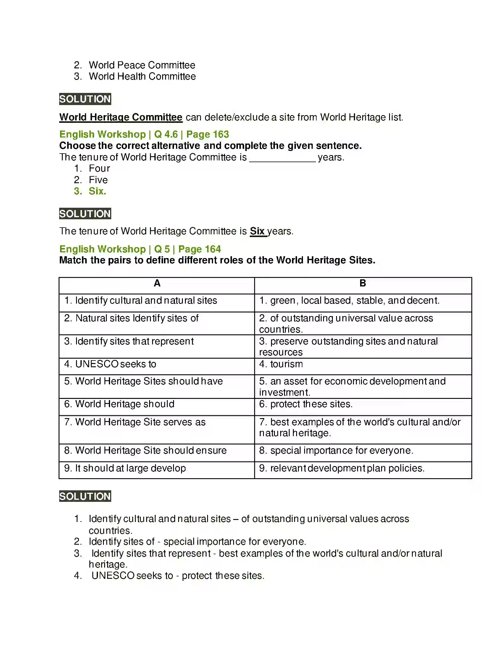 Maharashtra Board Class 10th Kumarbharati - English Medium 4.3 World Hertiage Solution 8