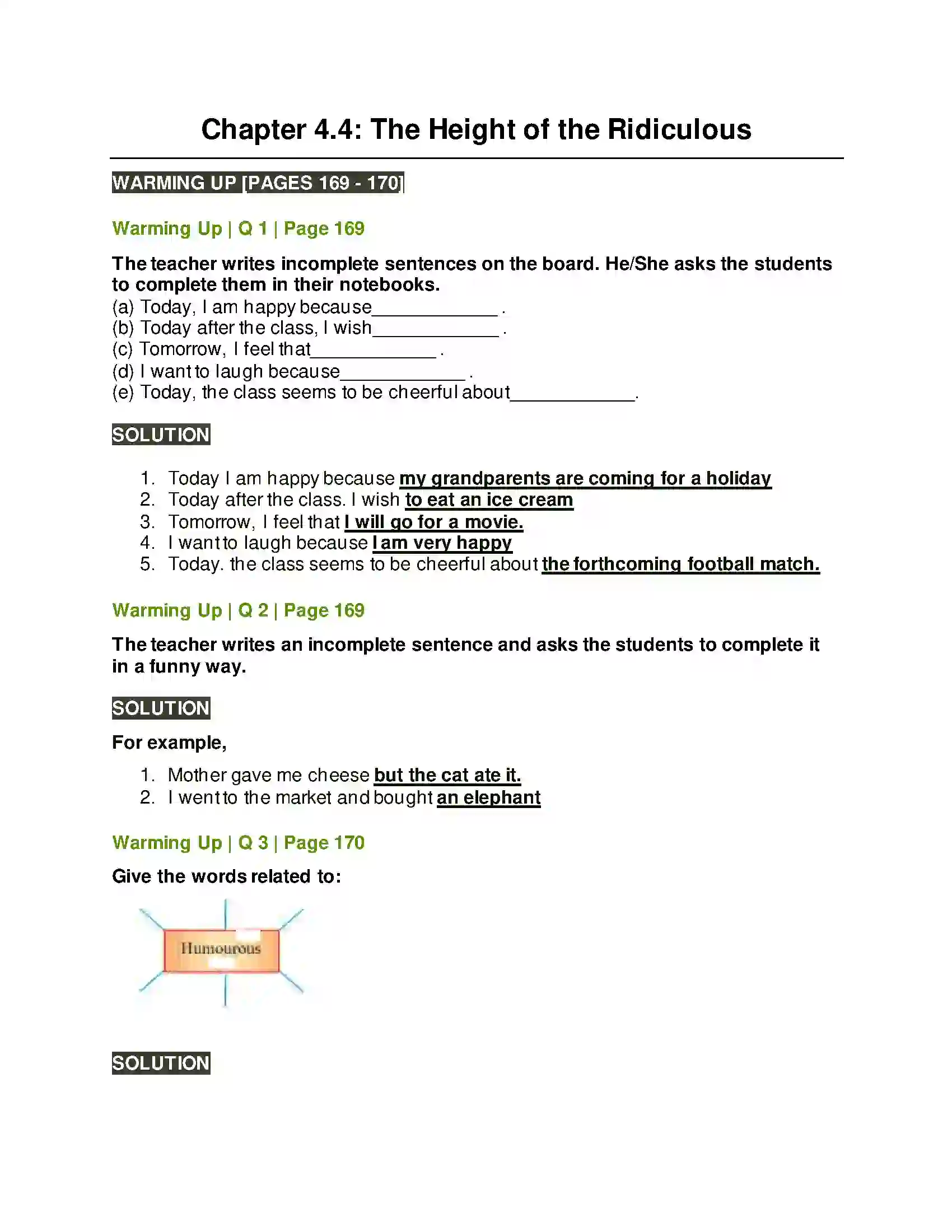 Maharashtra Board Class 10th Kumarbharati - English Medium 4.4 The Height of the Ridiculous Solution 1