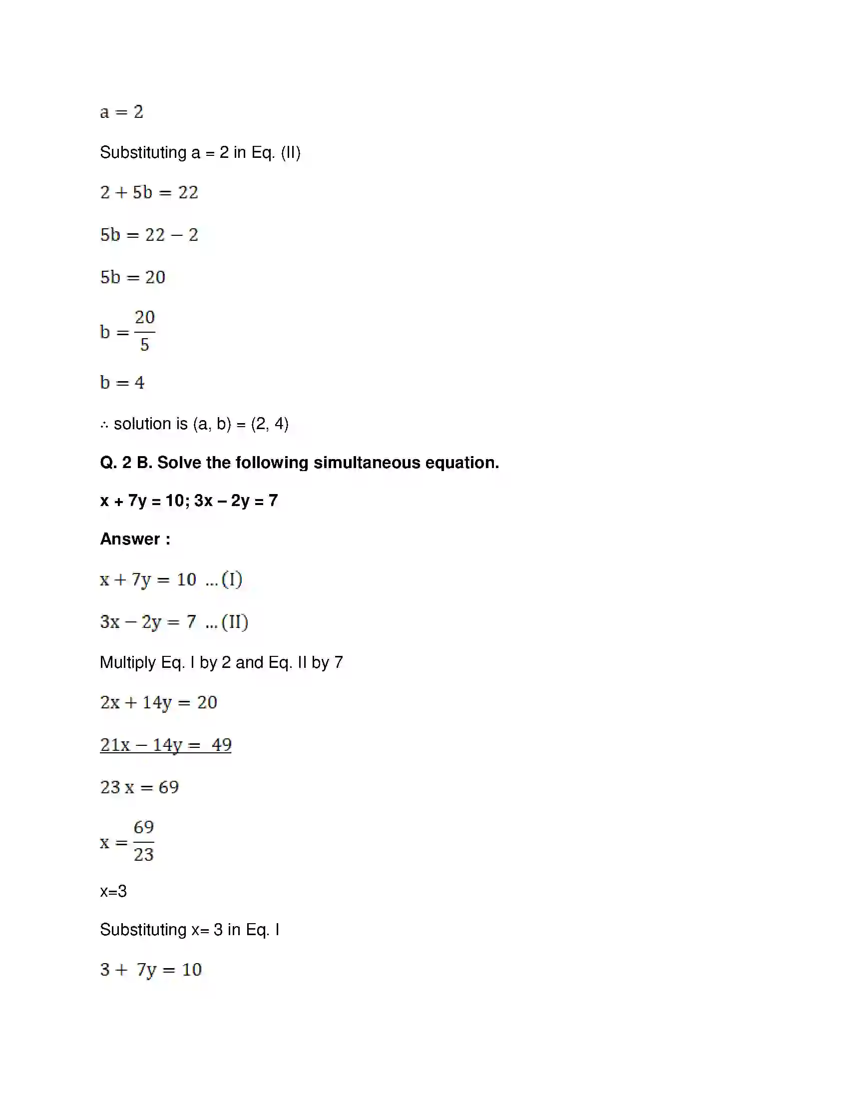 Maharashtra Board Class 10th Mathematics Part-I - English Medium Linear Equations in Two Variables Solution 2