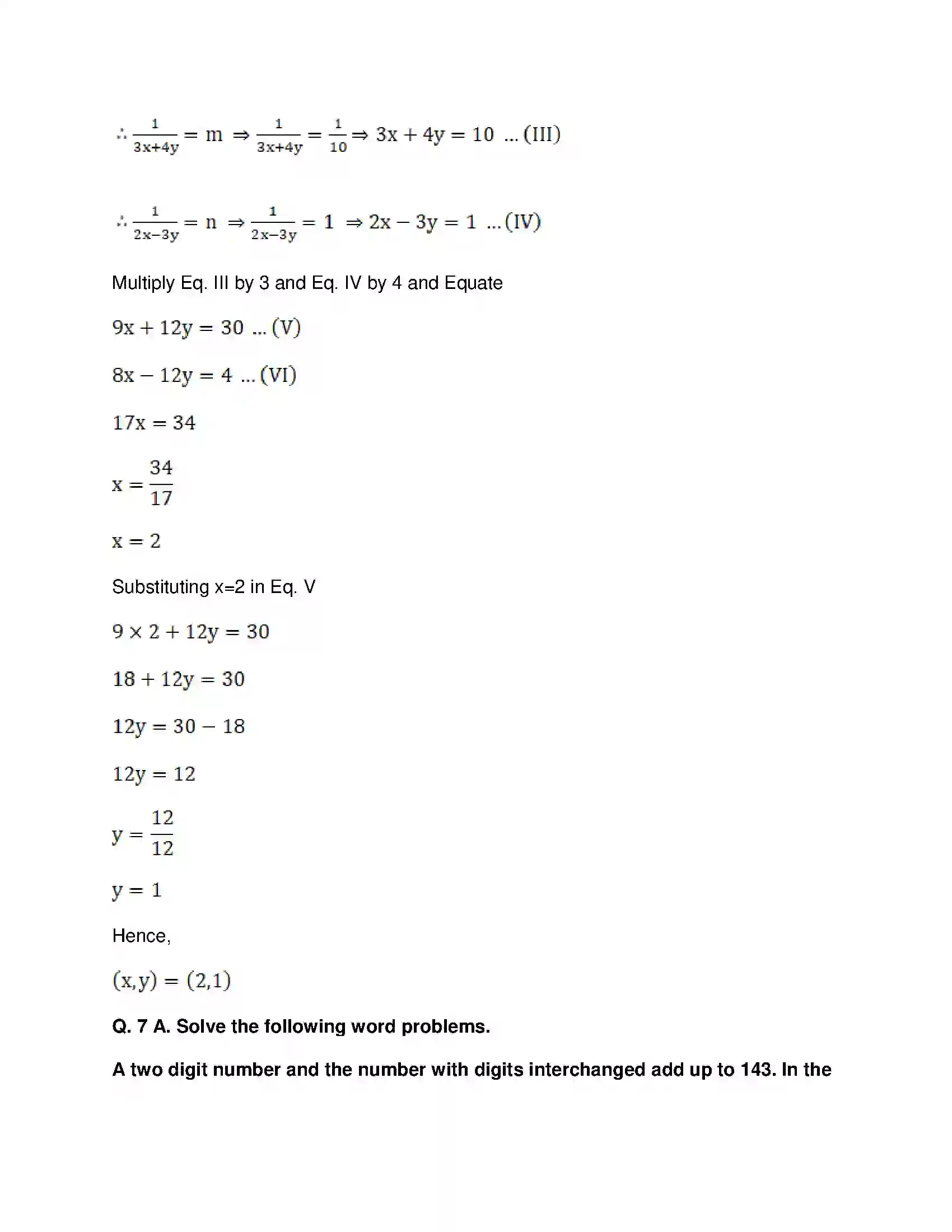 Maharashtra Board Class 10th Mathematics Part-I - English Medium Linear Equations in Two Variables Solution 58