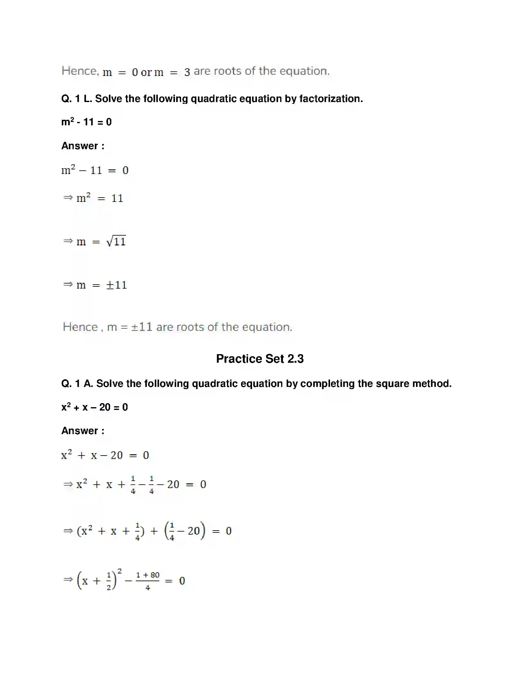 Maharashtra Board Class 10th Mathematics Part-I - English Medium Quadratic Equations Solution 13