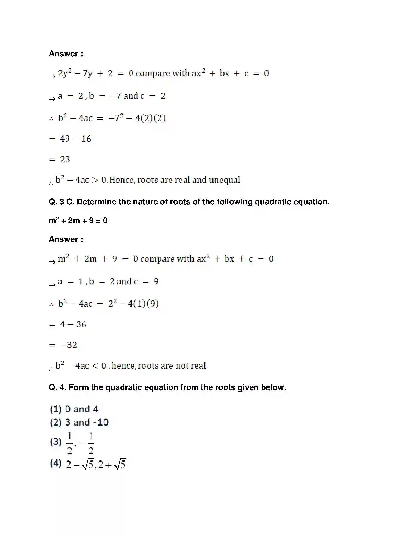Maharashtra Board Class 10th Mathematics Part-I - English Medium Quadratic Equations Solution 28