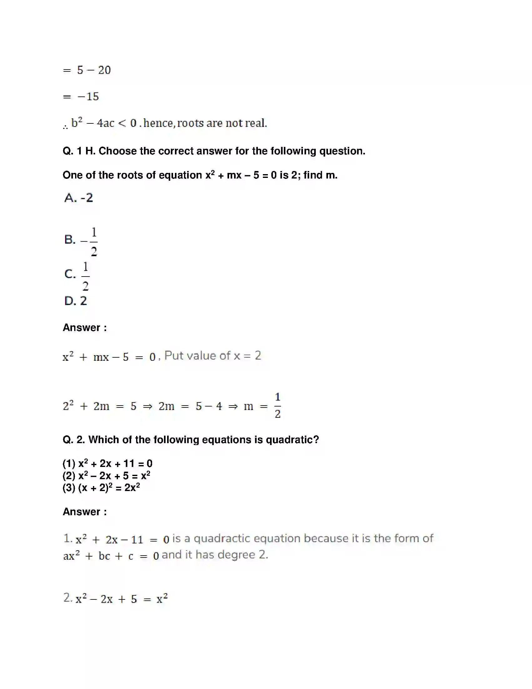 Maharashtra Board Class 10th Mathematics Part-I - English Medium Quadratic Equations Solution 47