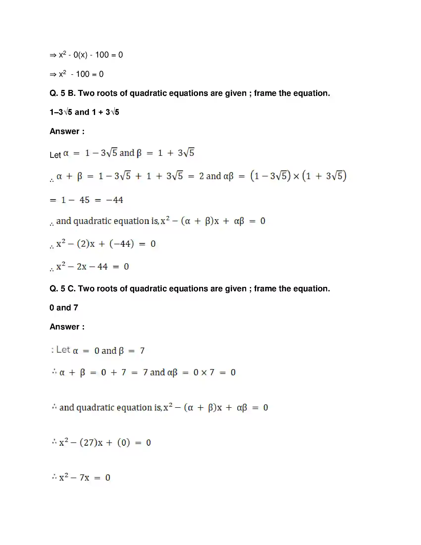 Maharashtra Board Class 10th Mathematics Part-I - English Medium Quadratic Equations Solution 50