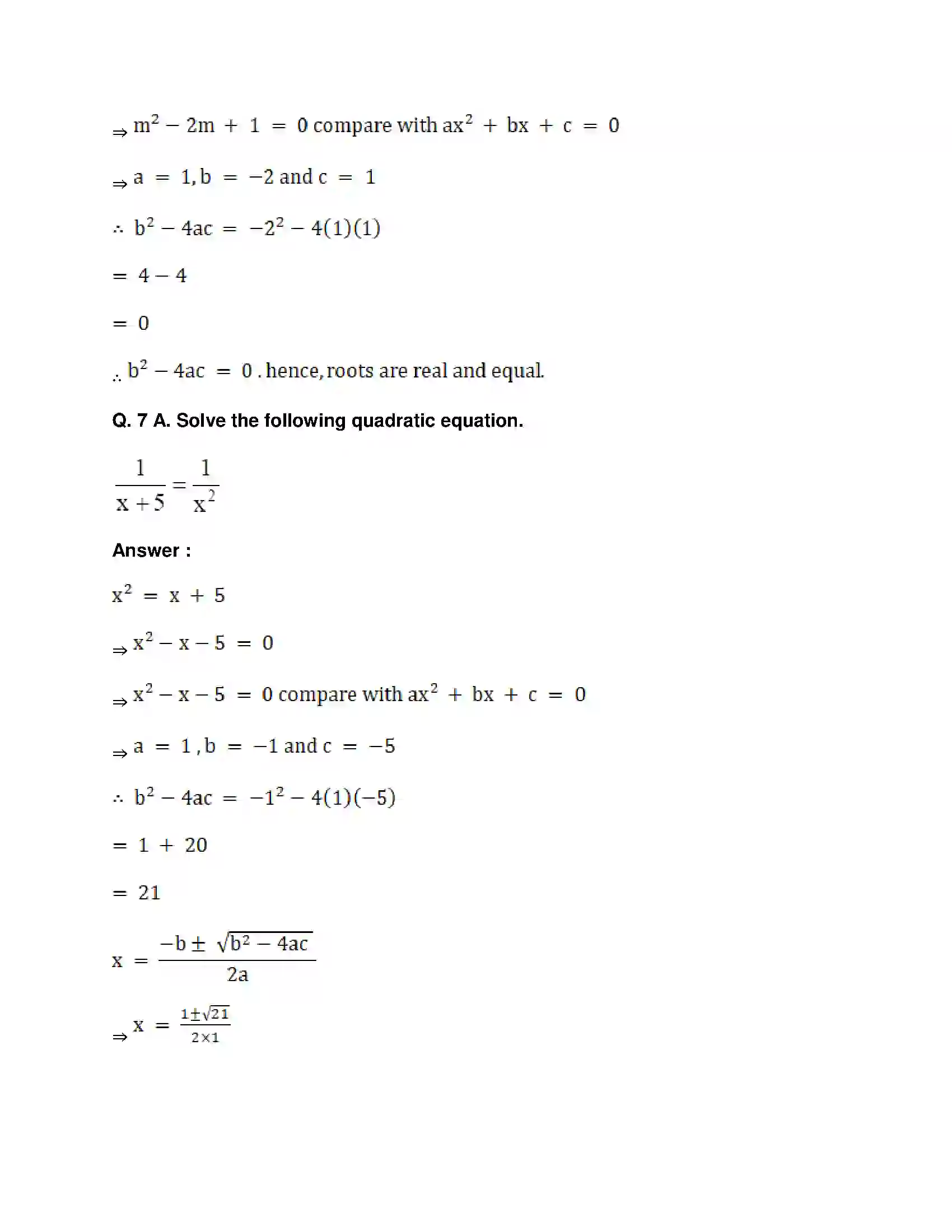 Maharashtra Board Class 10th Mathematics Part-I - English Medium Quadratic Equations Solution 52