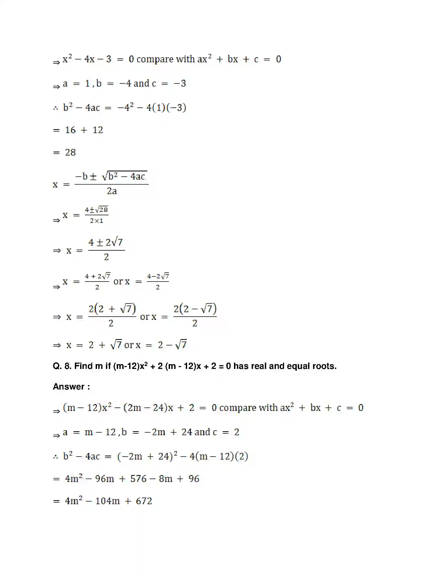 Maharashtra Board Class 10th Mathematics Part-I - English Medium Quadratic Equations Solution 56