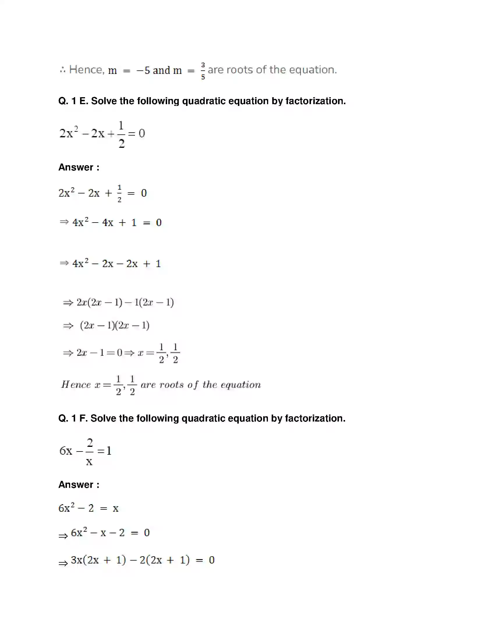 Maharashtra Board Class 10th Mathematics Part-I - English Medium Quadratic Equations Solution 9