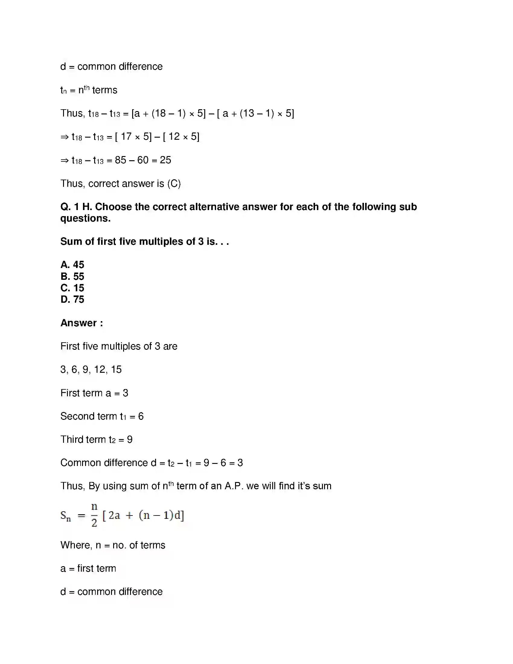 Maharashtra Board Class 10th Mathematics Part-I - English Medium Arithmetic Progression Solution 46