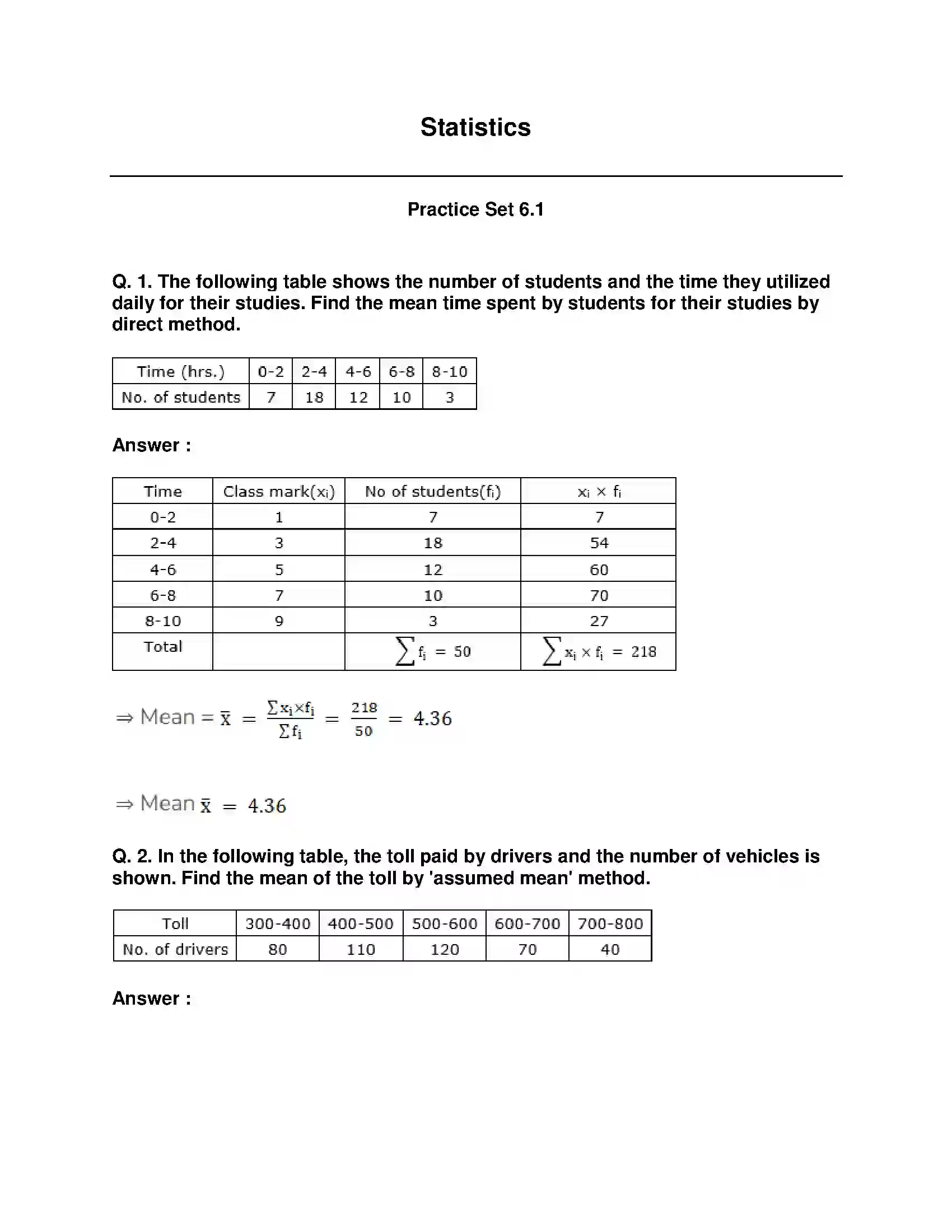 Maharashtra Board Class 10th Mathematics Part-I - English Medium Statistics Solution 1